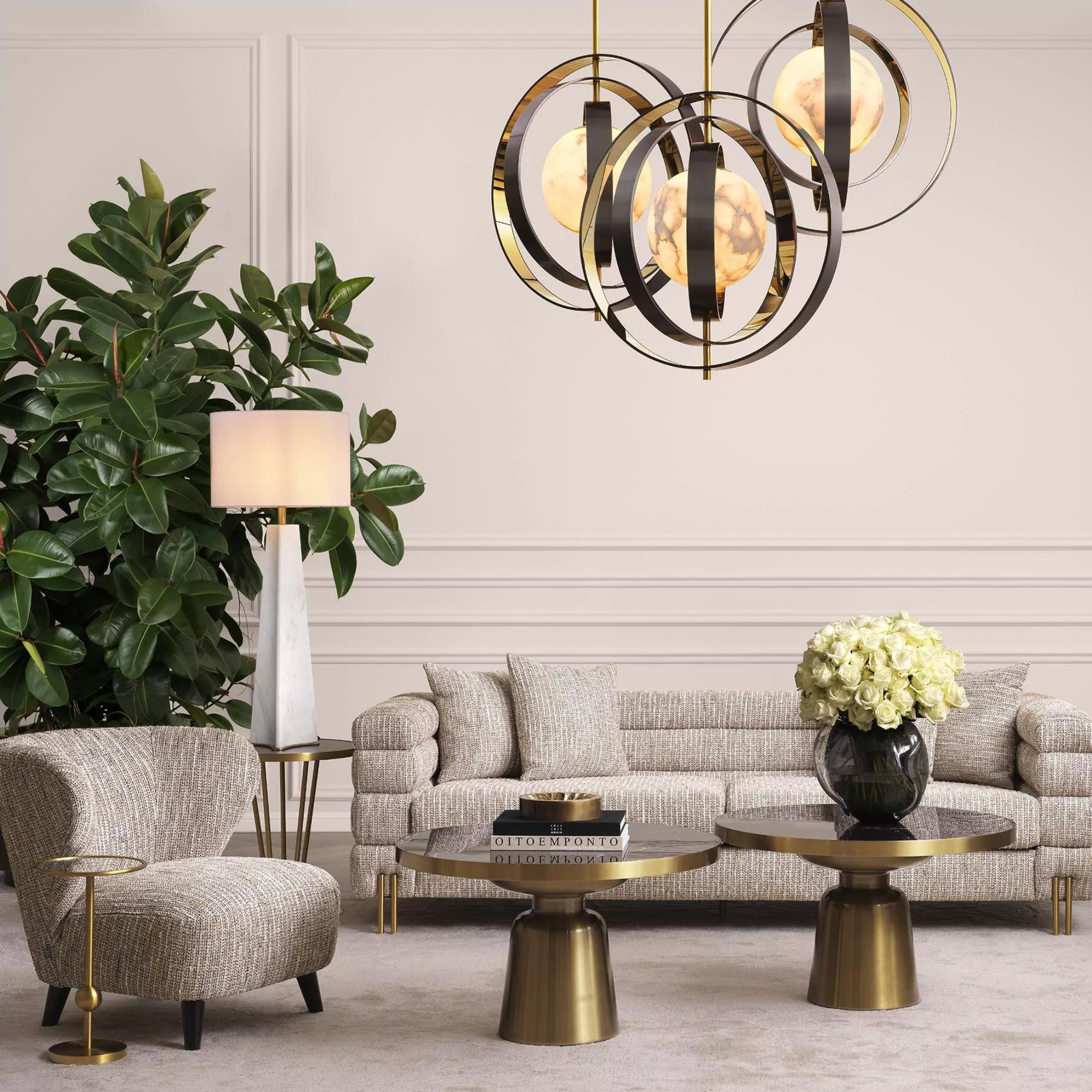 Benson (Travertine/Honed White Marble) Table Lamp - Eichholtz - Luxury Lighting Boutique