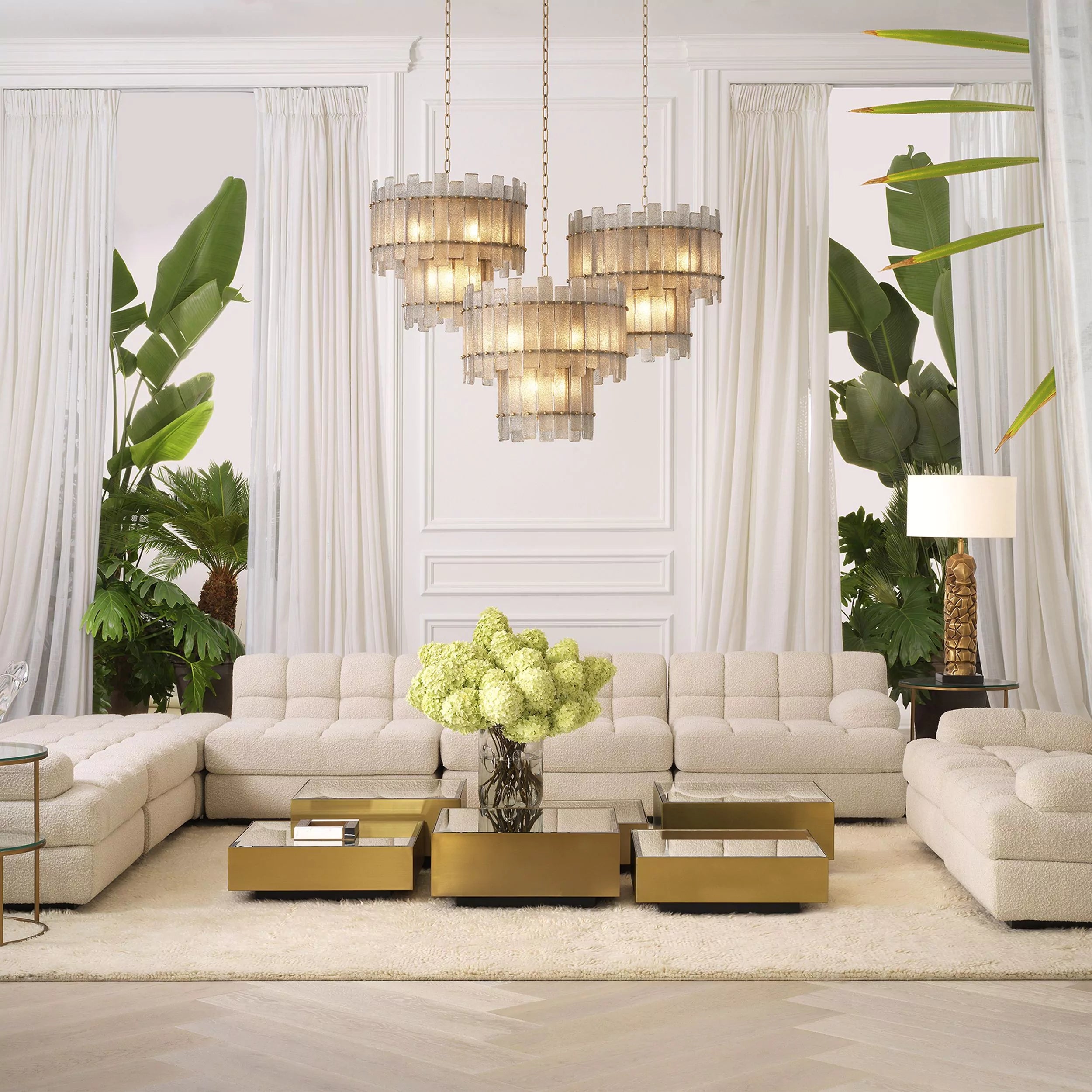 Caprera Modern Brass Chandelier - (Antique Brass Finish | Hand Blown Glass) - Eichholtz - Luxury Lighting Boutique