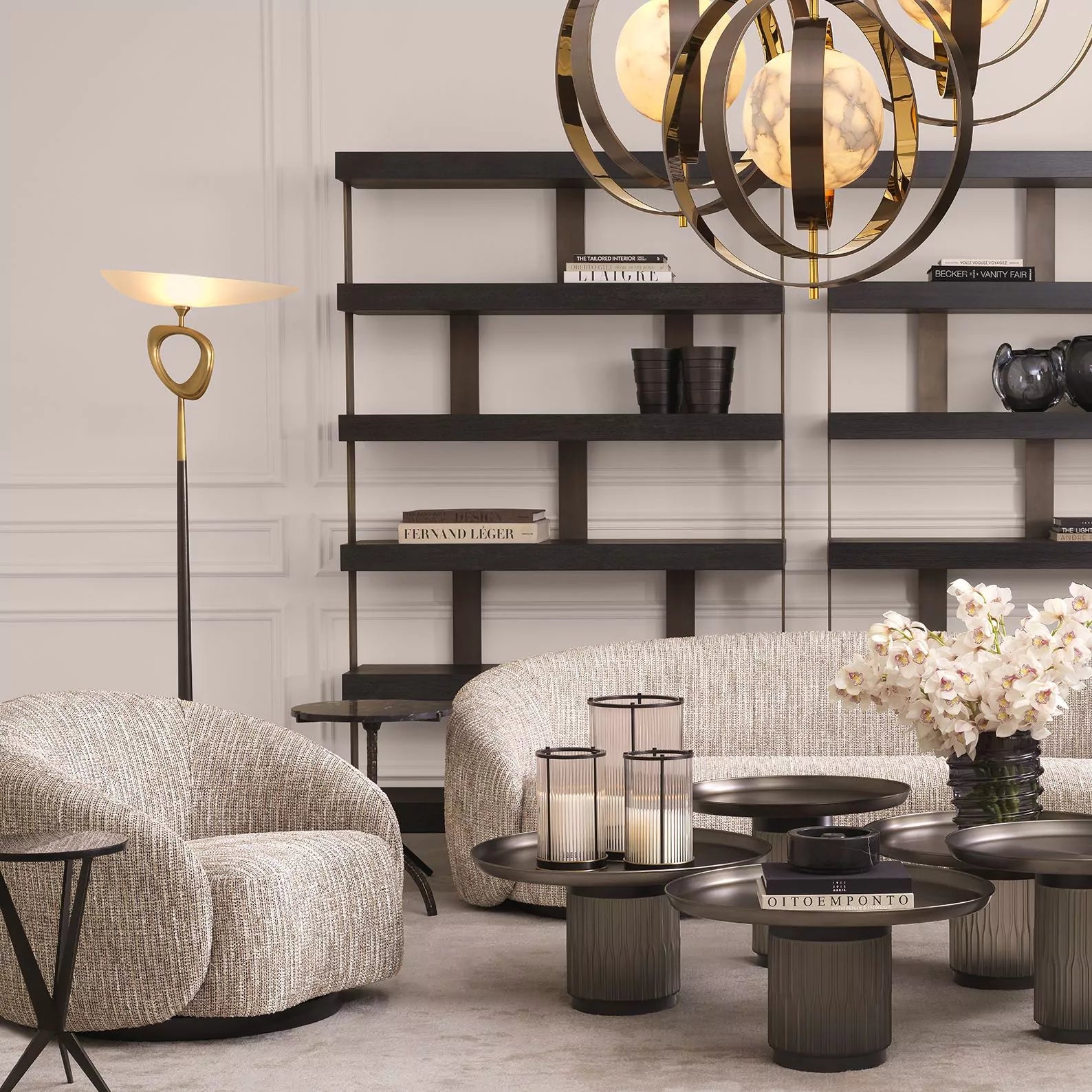 Celine Floor Lamp - (Antique brass finish White glass) - Eichholtz - Luxury Lighting Boutique
