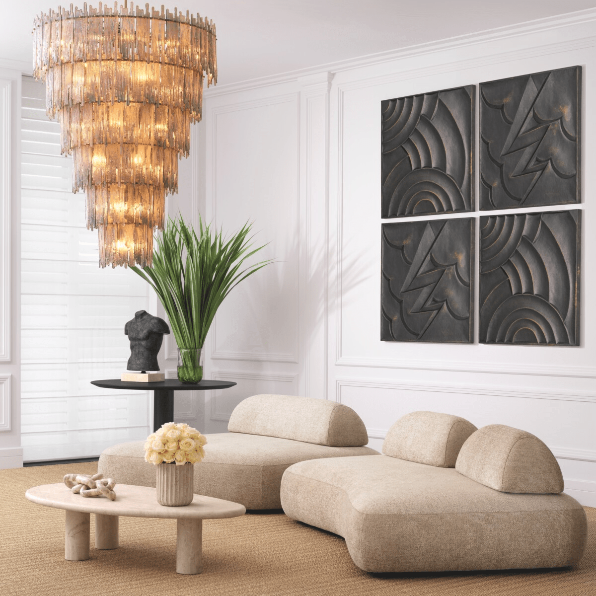 Saint Roch Modern Glass Chandelier S | L | XXL - Brass & Glass - Eichholtz - Luxury Lighting BoutiqueChandeliersEichholtz