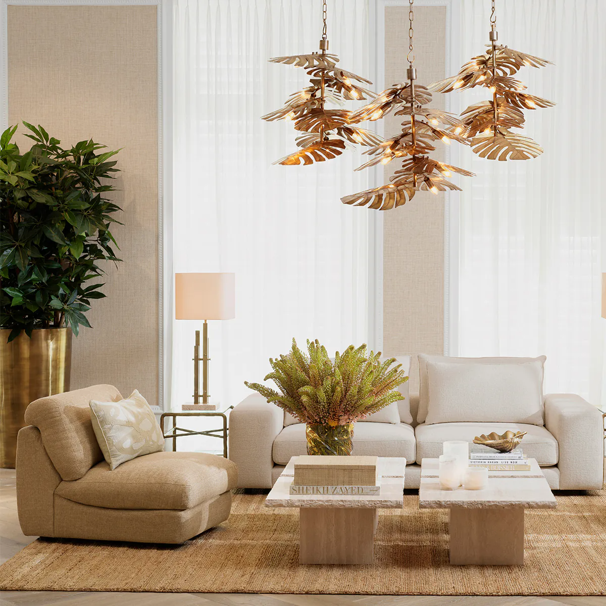"Chandelier Tropique by Eichholtz, exotic and luxurious lighting fixture"