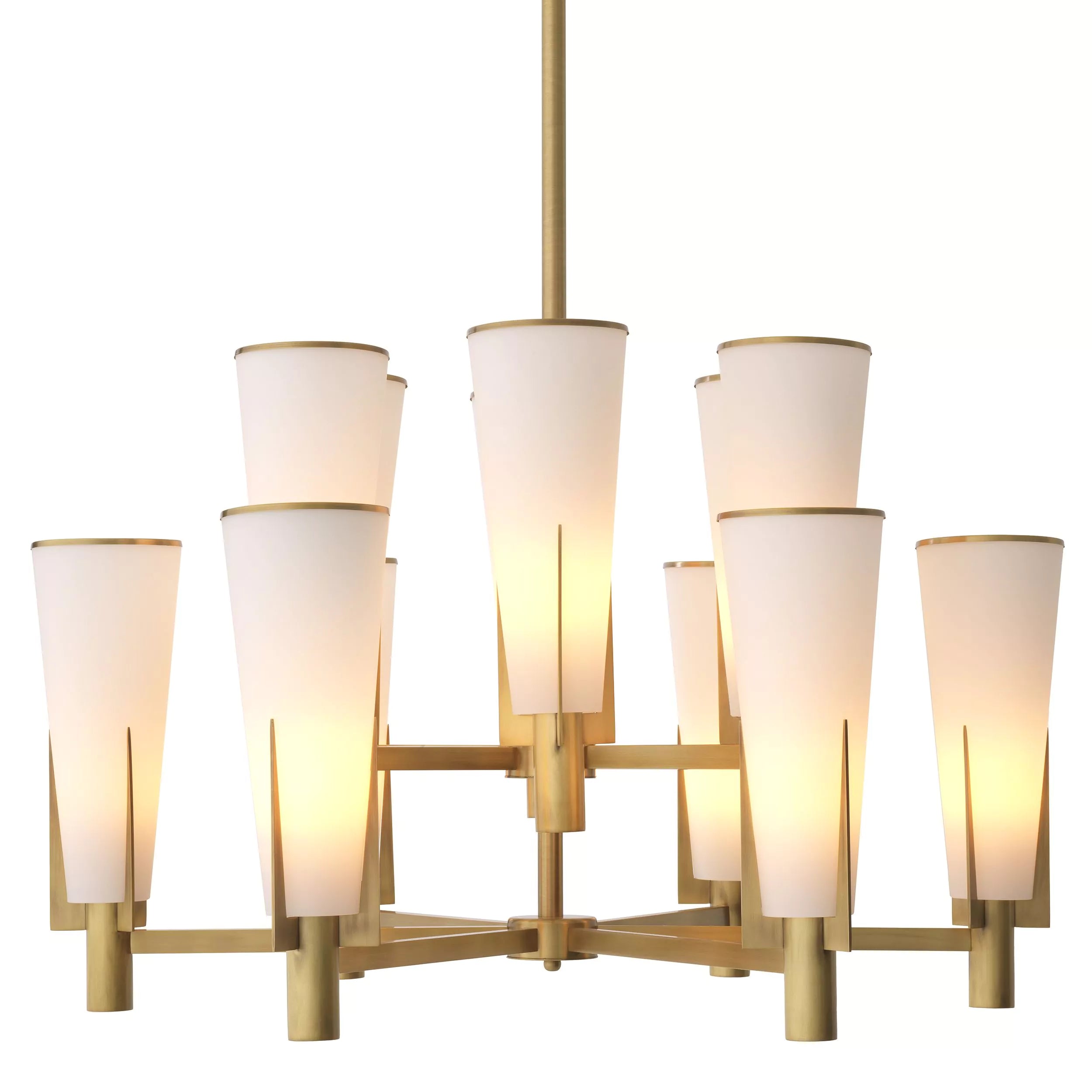 Dino Double Modern Brass Chandelier - (Antique Brass Finish/White Glass) - Eichholtz - Luxury Lighting Boutique