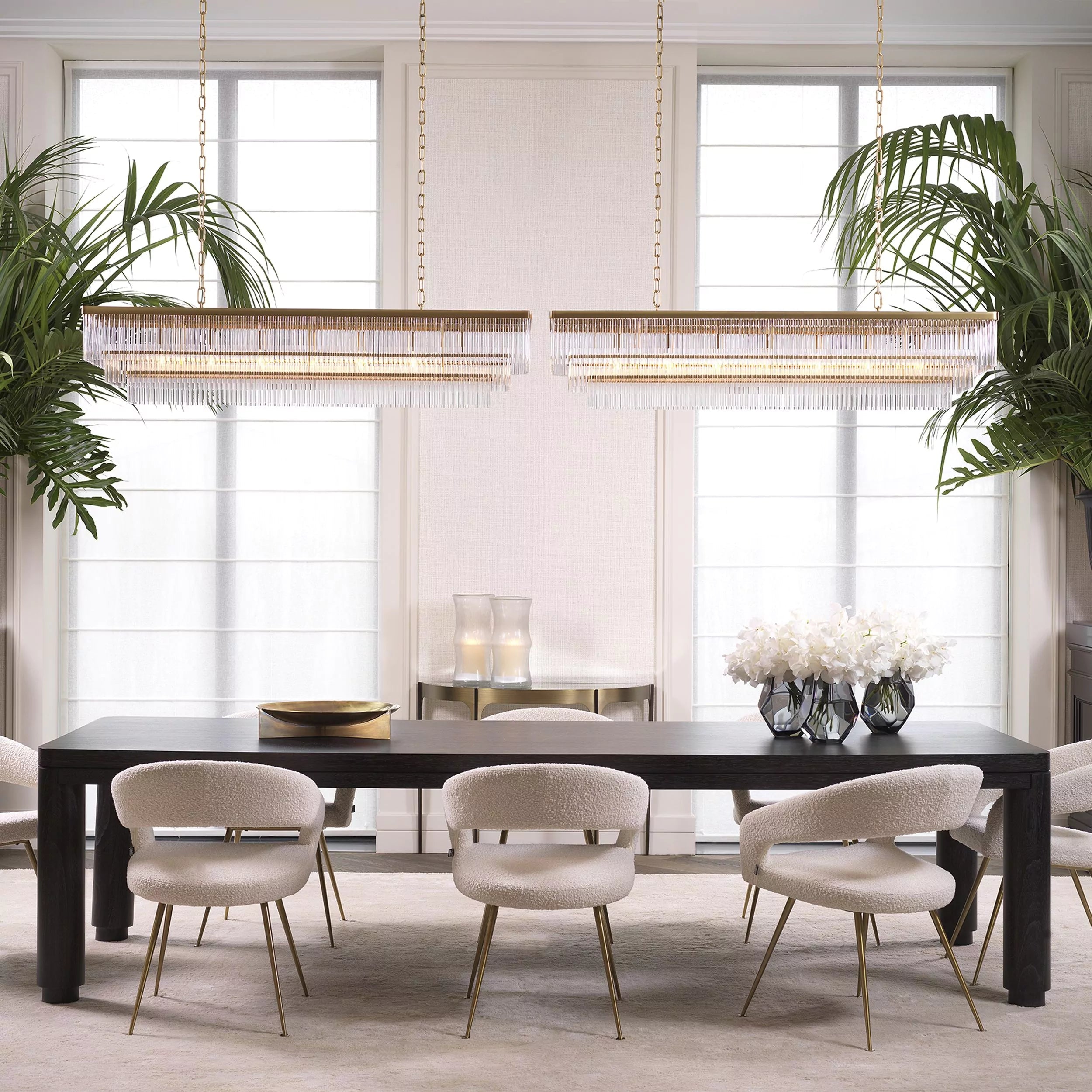 East Rectangle Modern Brass Glass Chandelier - Eichholtz - Luxury Lighting Boutique