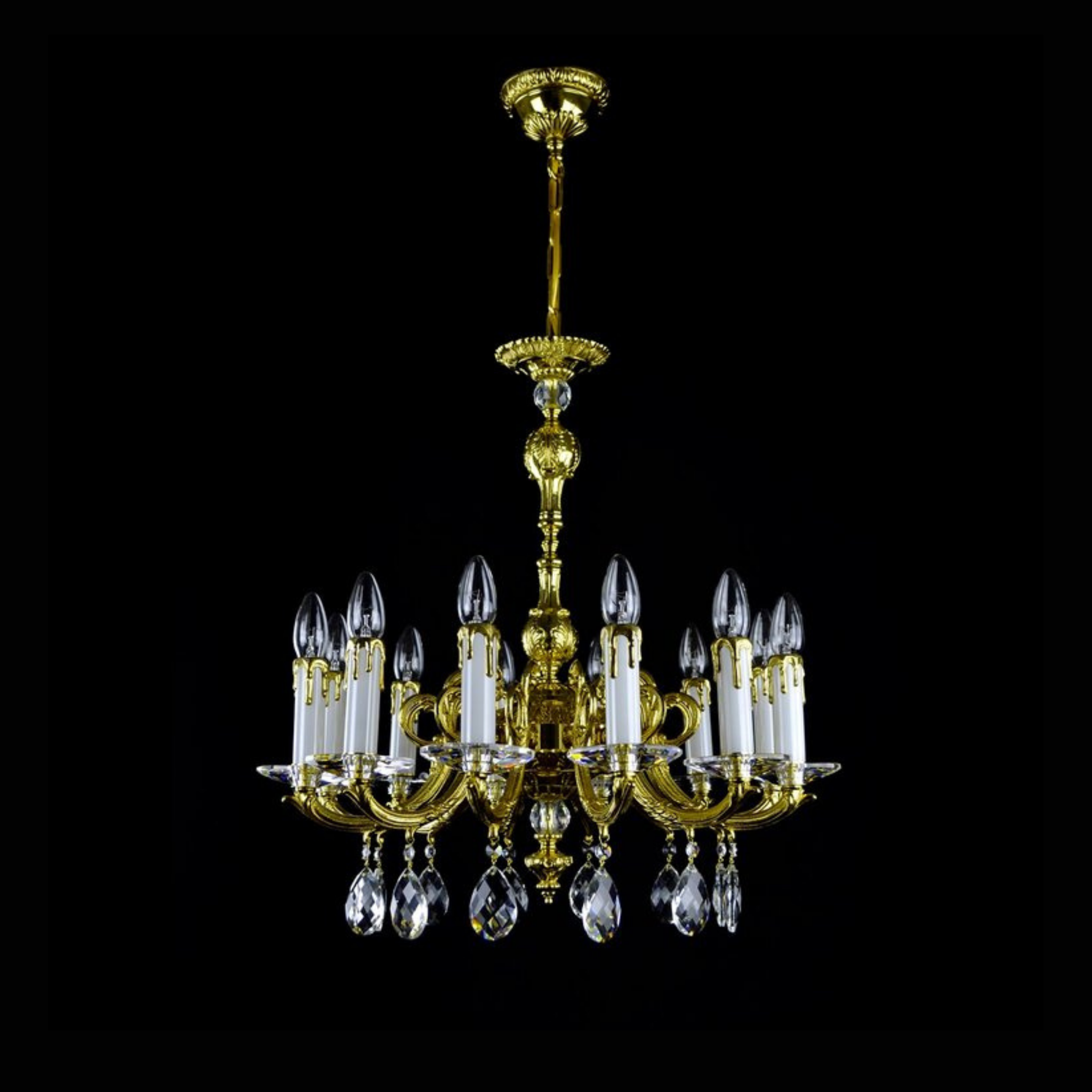 Vera 12 Brass/Crystal Glass Chandelier - Wranovsky - Luxury Lighting Boutique