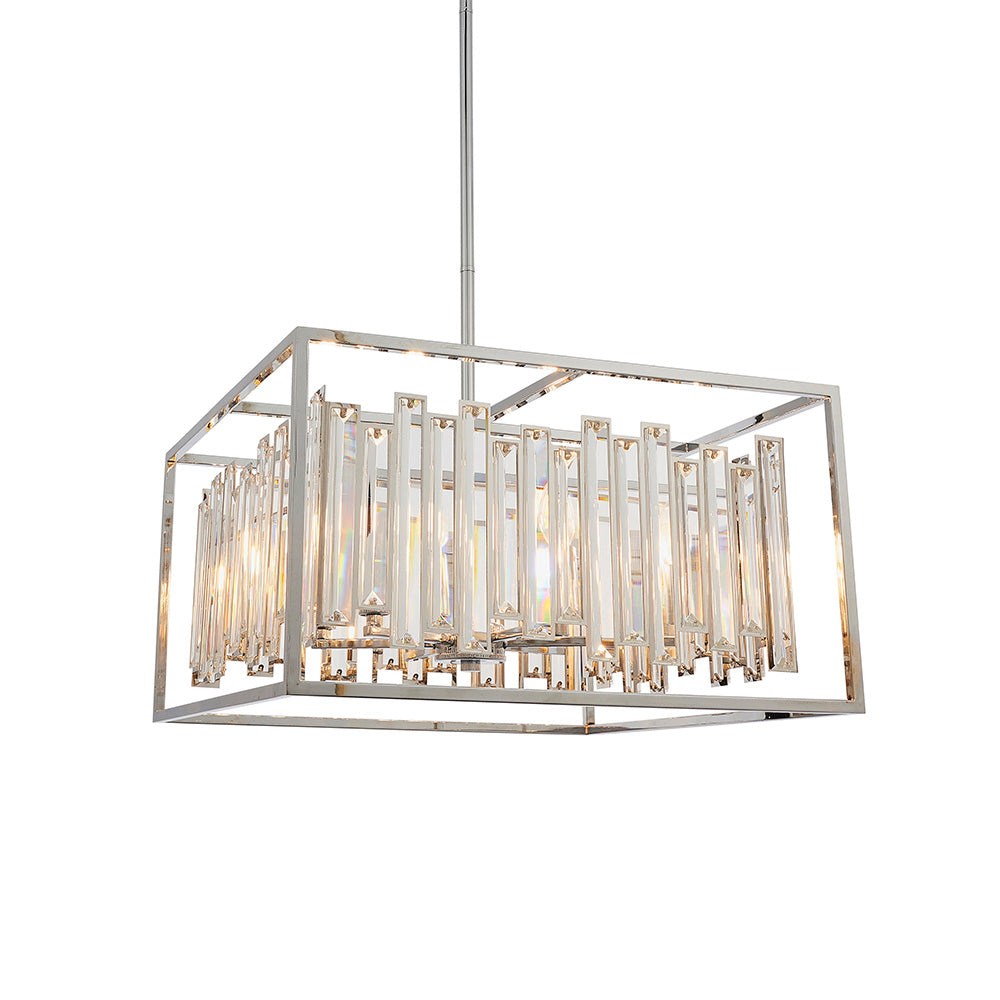 Acadia 6Lt Pendant showcasing its polished chrome framework and elegant bevelled crystal detailing