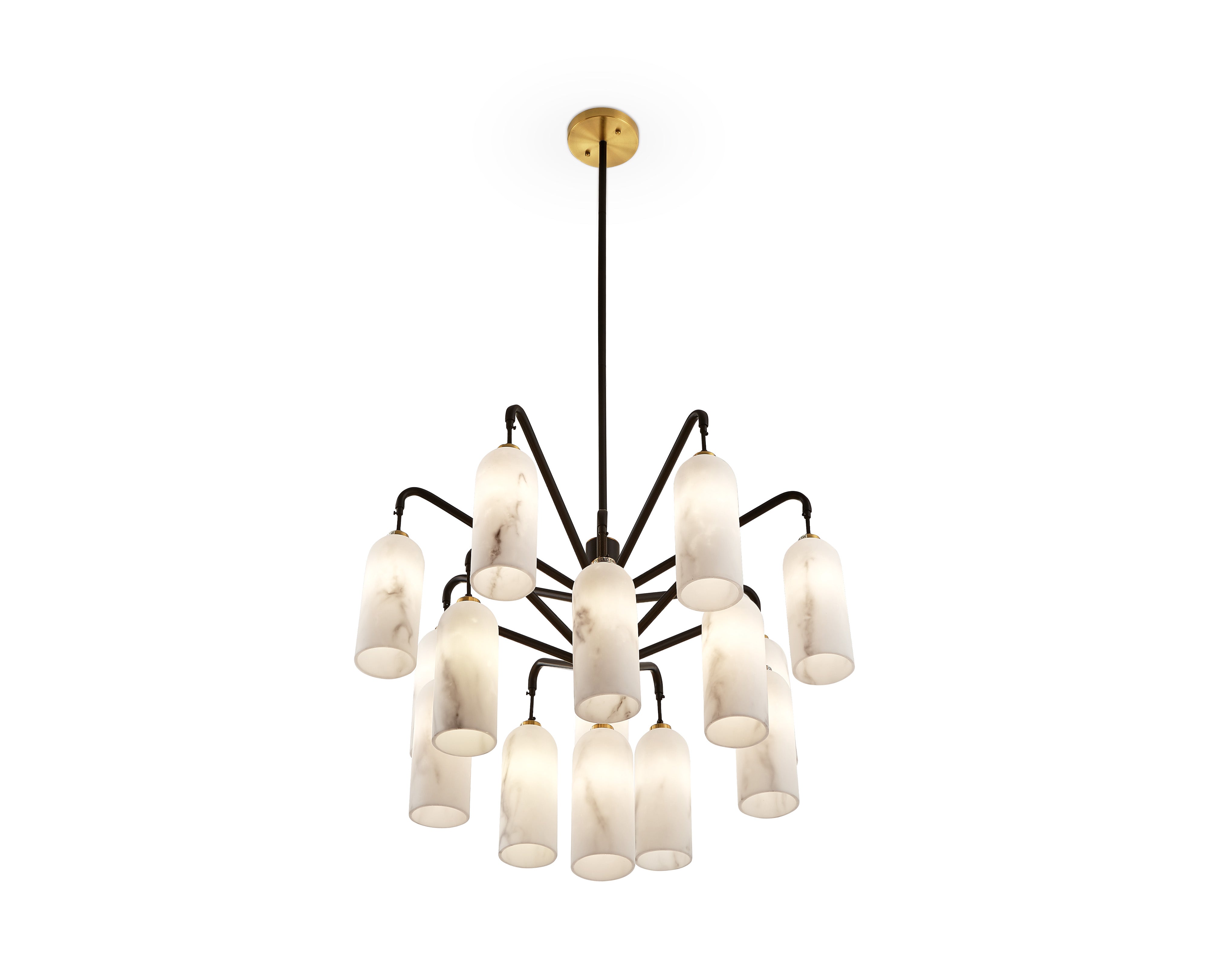 Amatti Chandelier - Liang & Eimil with 15 faux alabaster shades and a black iron frame.