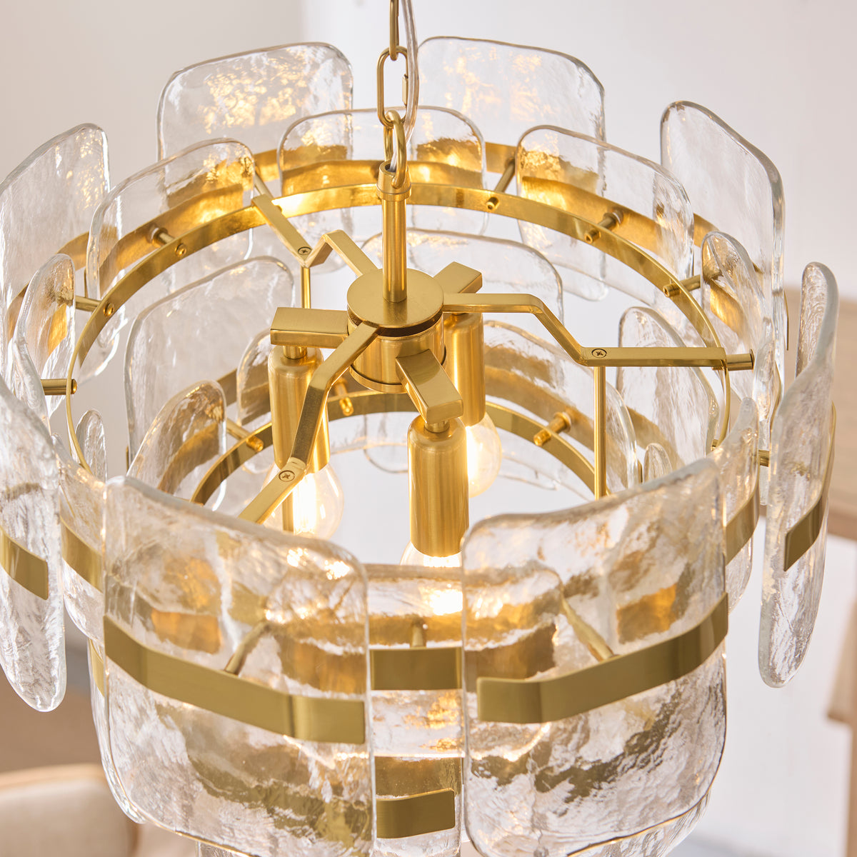 Close-up highlighting the warm brushed aged brass plated metalwork