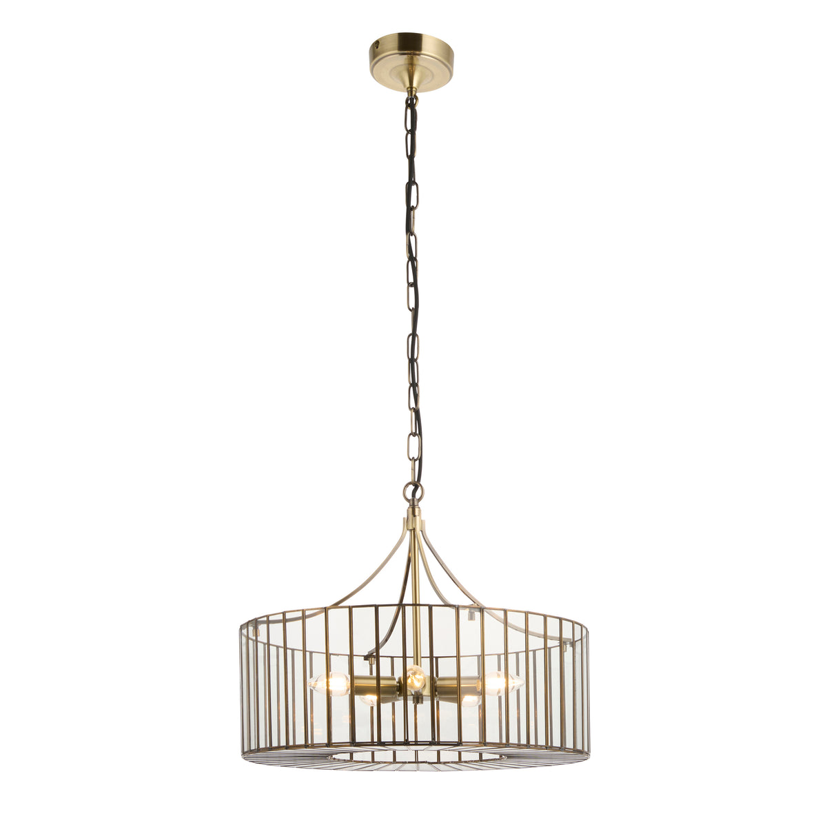 Antalya 5Lt Pendant showcasing its antique brass finish and open architectural design