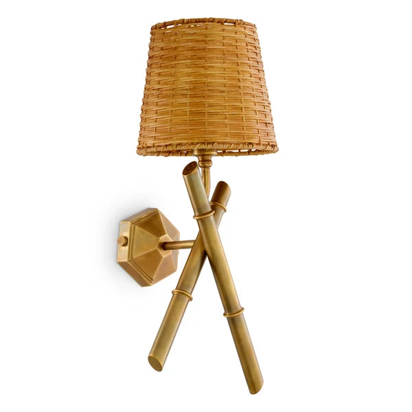 Elegant natural rattan texture of the Aveline Wall Lamp shade