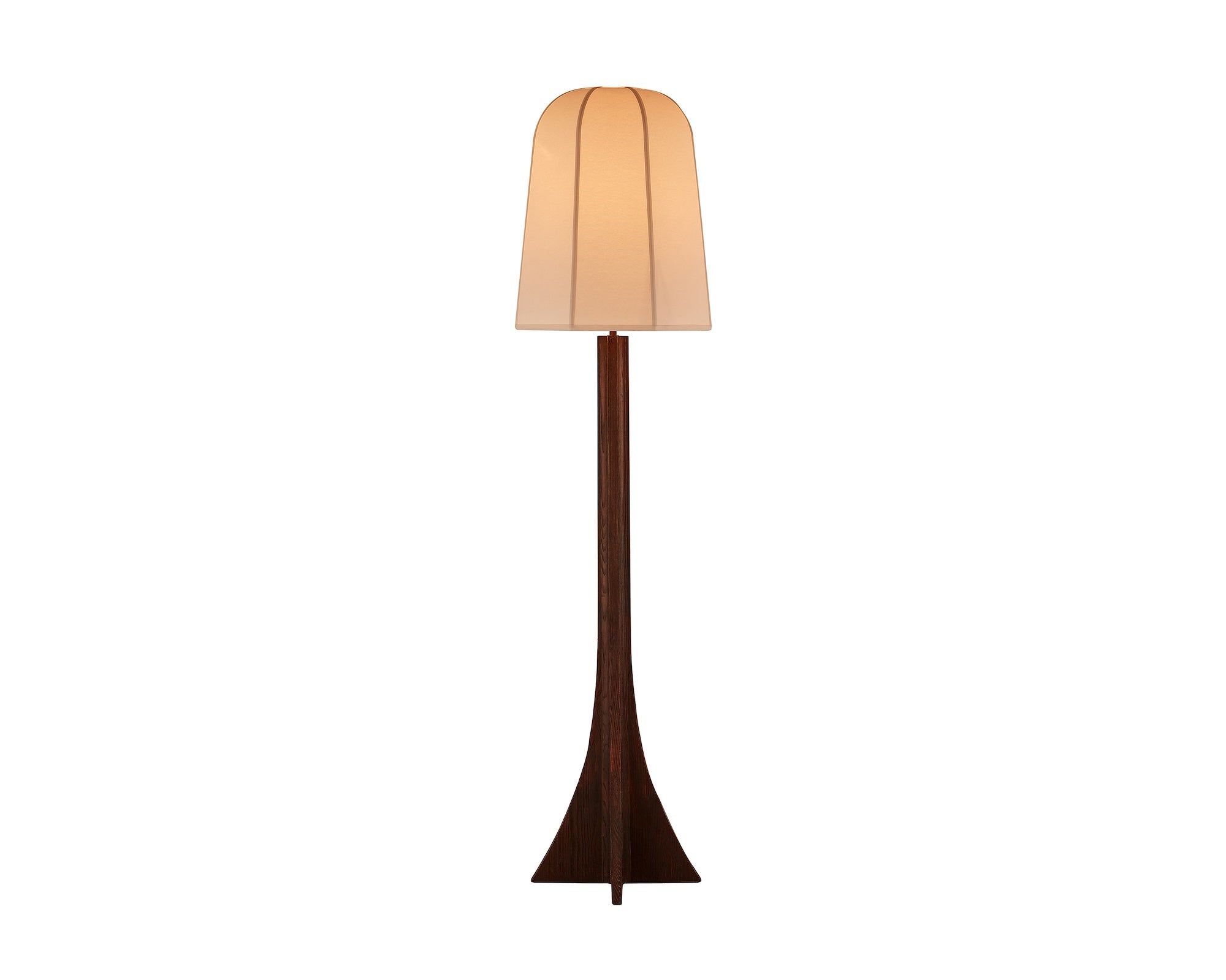 Axel Floor Lamp by Liang & Eimil featuring a classic brown ash wood base and white linen shade