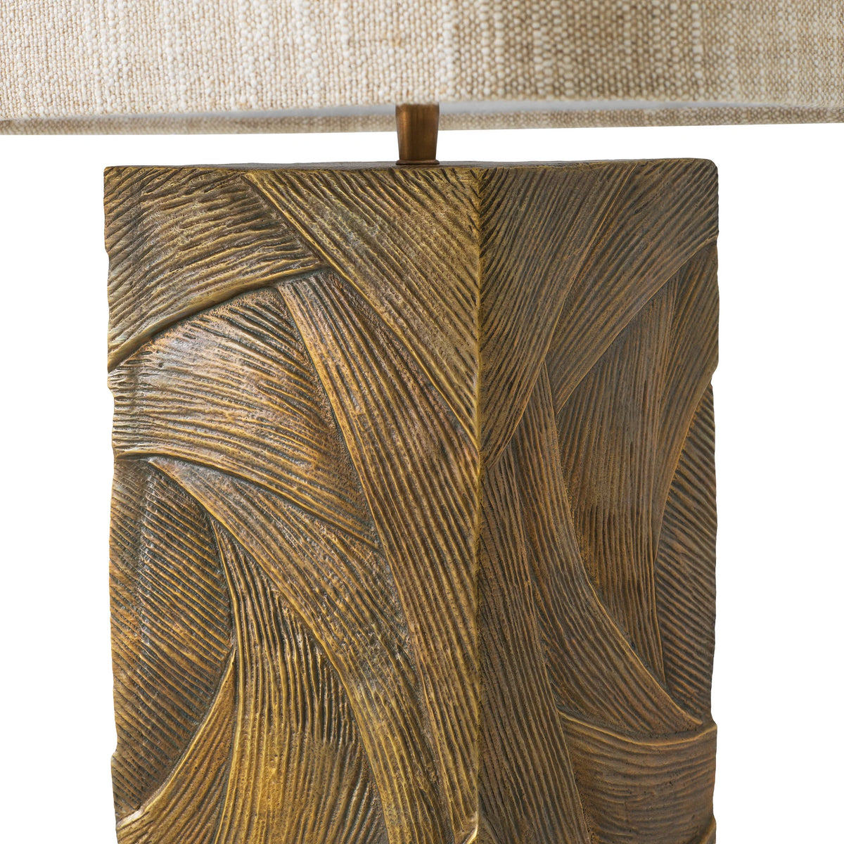 Close-up of the Bandol Table Lamp revealing its intricate painterly metal pattern