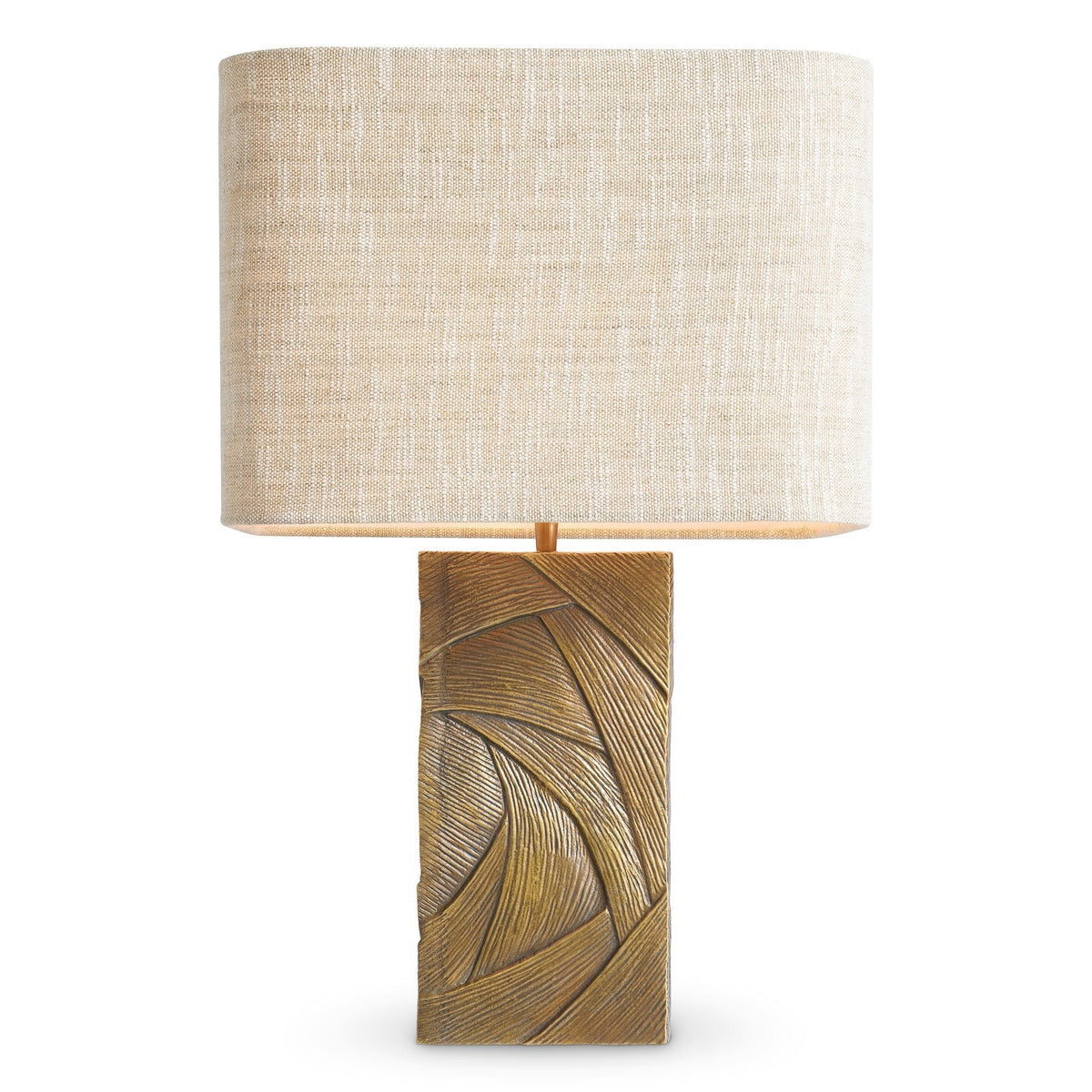 Detailed view of the Bandol Table Lamp’s textured vintage brass finish
