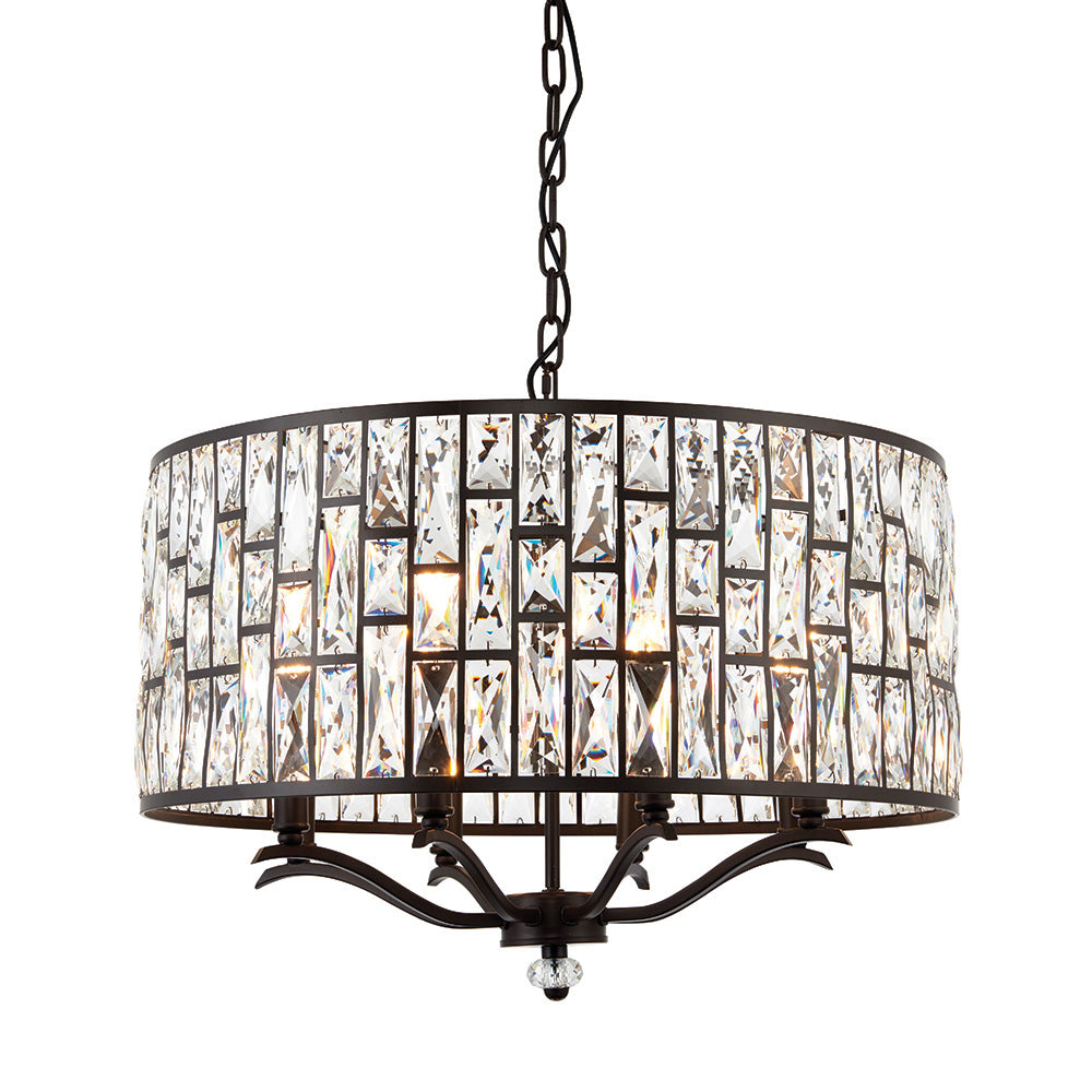 Belle 8Lt Pendant showcasing tiered K5 faceted crystal and elegant dark bronze detailing
