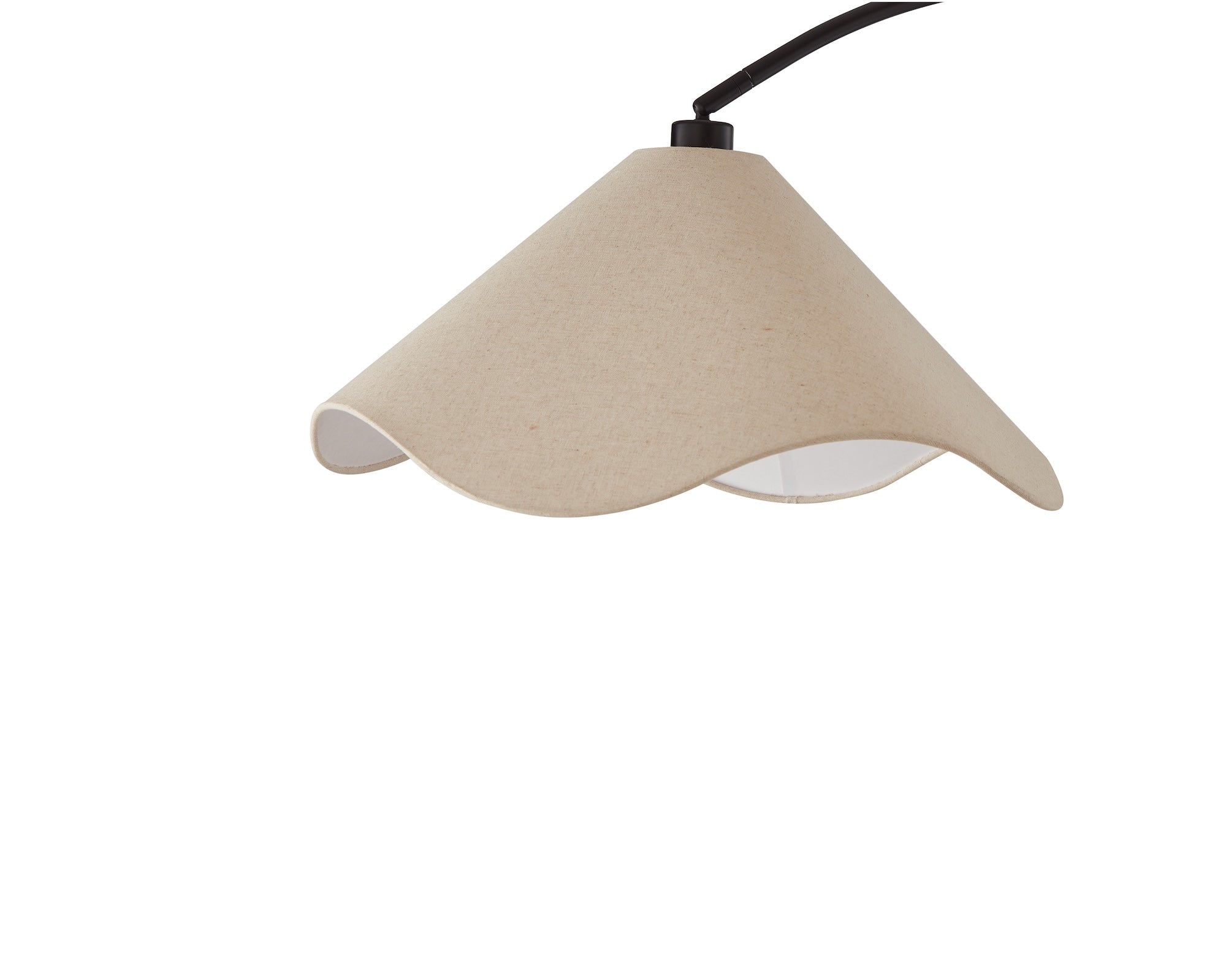 Blossom Floor Lamp by Liang & Eimil featuring an arched matte black frame and beige linen shade
