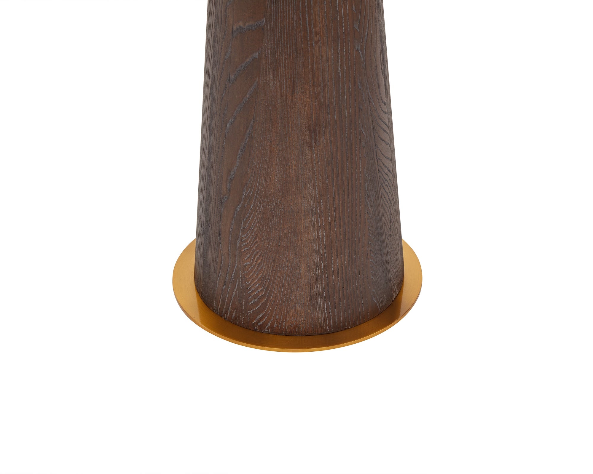 Brandon Floor Lamp by Liang & Eimil featuring brushed dark brown oak veneer, brass accents, and a cream linen shade