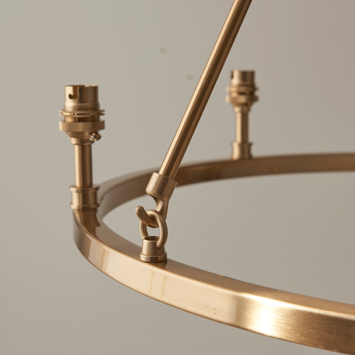 Close-up highlighting the warm aged brass plated metalwork