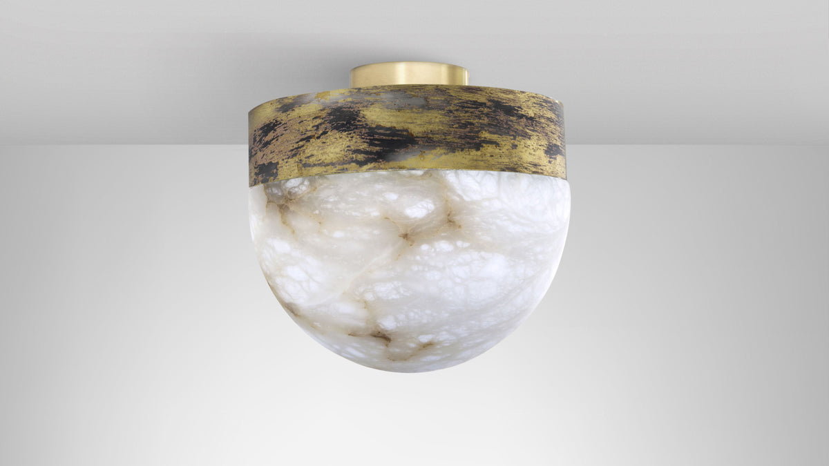 Lucid Ceiling Flush in Antique Bronze with honed alabaster