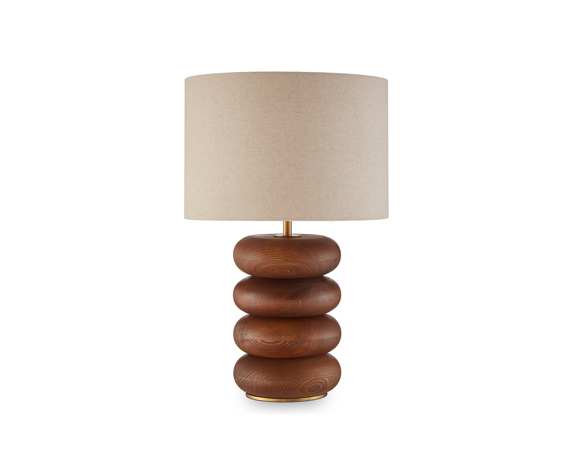 Dalt Table Lamp by Liang & Eimil featuring a sculpted oak wood base with a textured beige linen shade