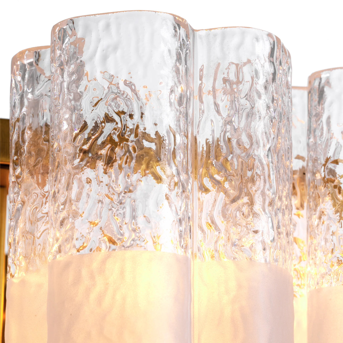Close-up of softly frosted recycled glass tubes with elegant clear glass detailing