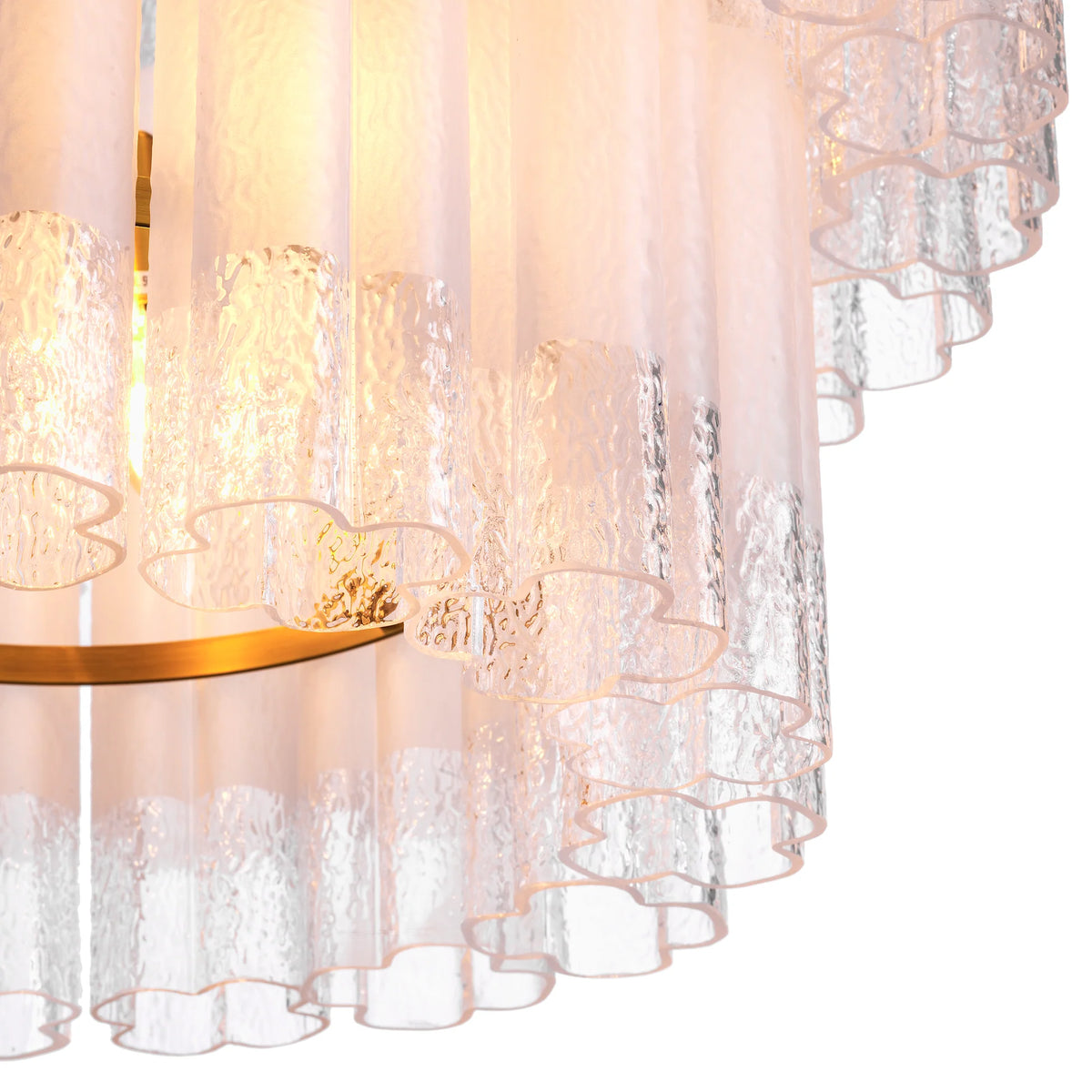 Elegant cascading tiers of handcrafted-style glass forming a generous circular profile