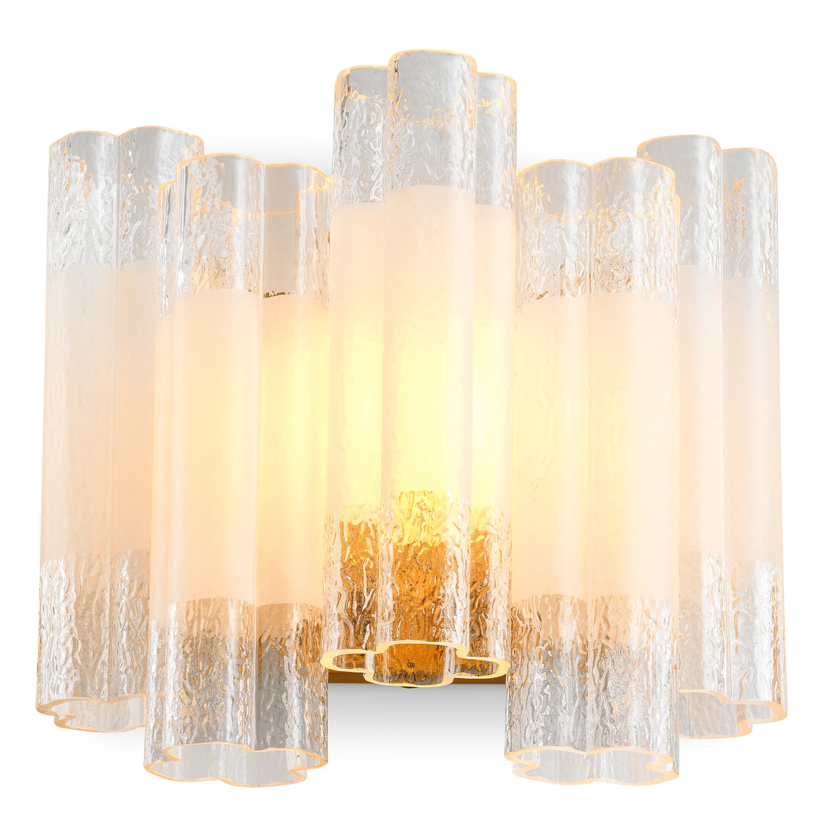 Denton Wall Lamp showcasing an elegant antique brass finish and layered glass design