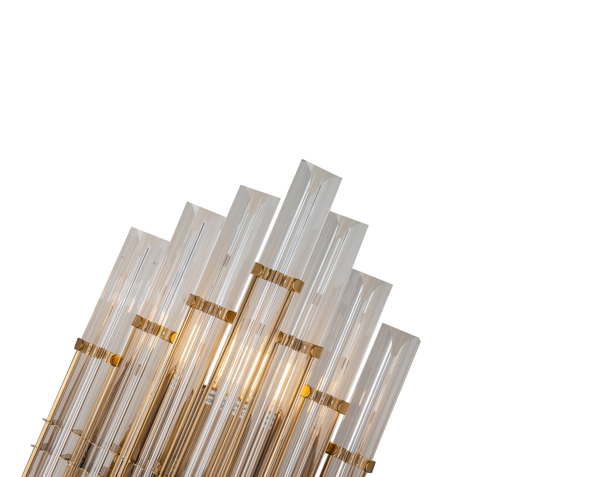 Drop Wall Light by Liang & Eimil with brushed brass finish and clear faceted glass rods