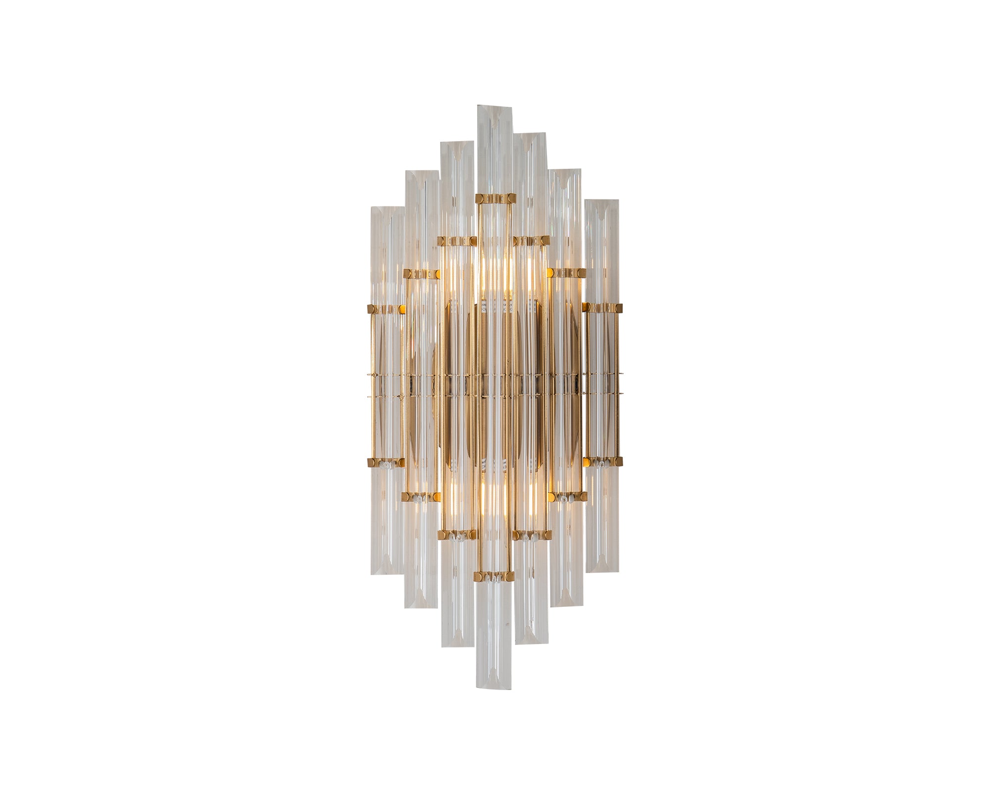 Drop Wall Light by Liang & Eimil with brushed brass finish and clear faceted glass rods