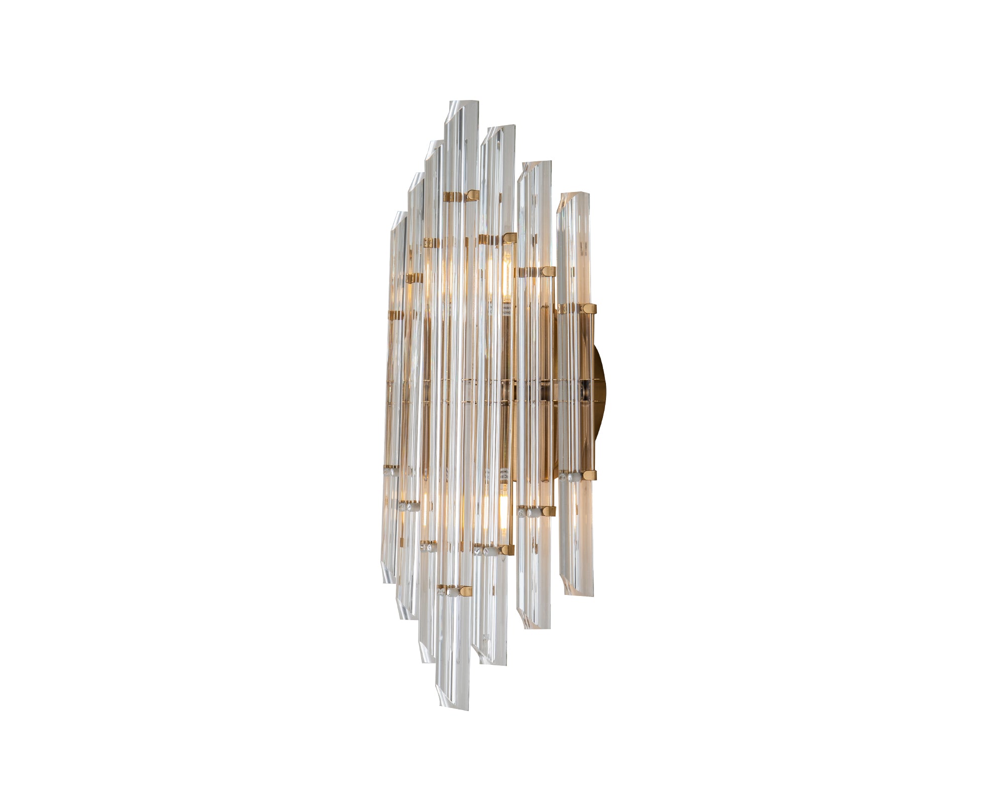 Drop Wall Light by Liang & Eimil with brushed brass finish and clear faceted glass rods