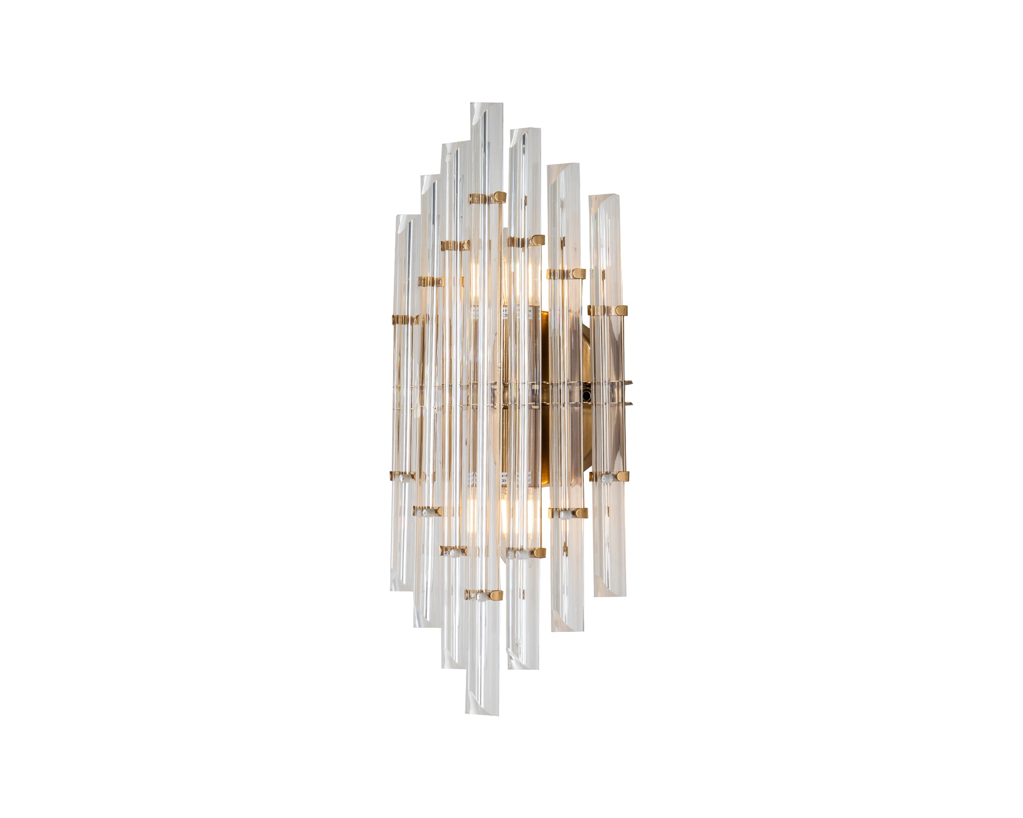 Drop Wall Light by Liang & Eimil with brushed brass finish and clear faceted glass rods