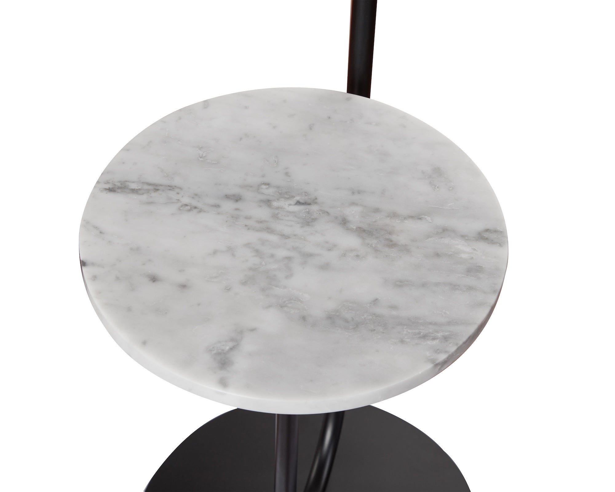 Edgar Floor Lamp by Liang & Eimil featuring a black metal frame, Carrara marble base, and white linen shade