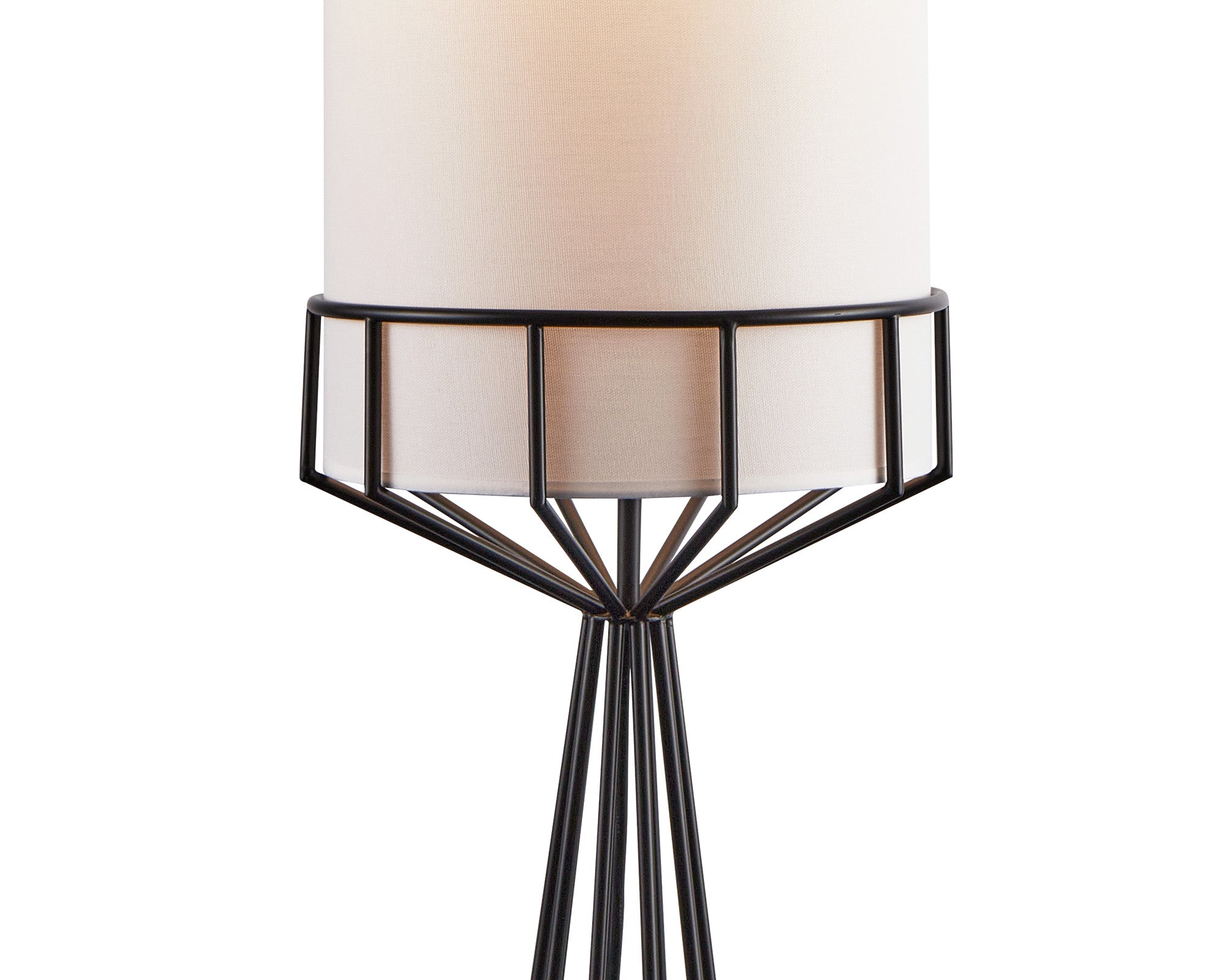 Faro Floor Lamp by Liang & Eimil featuring an abstract matte black metal base and off-white linen shade
