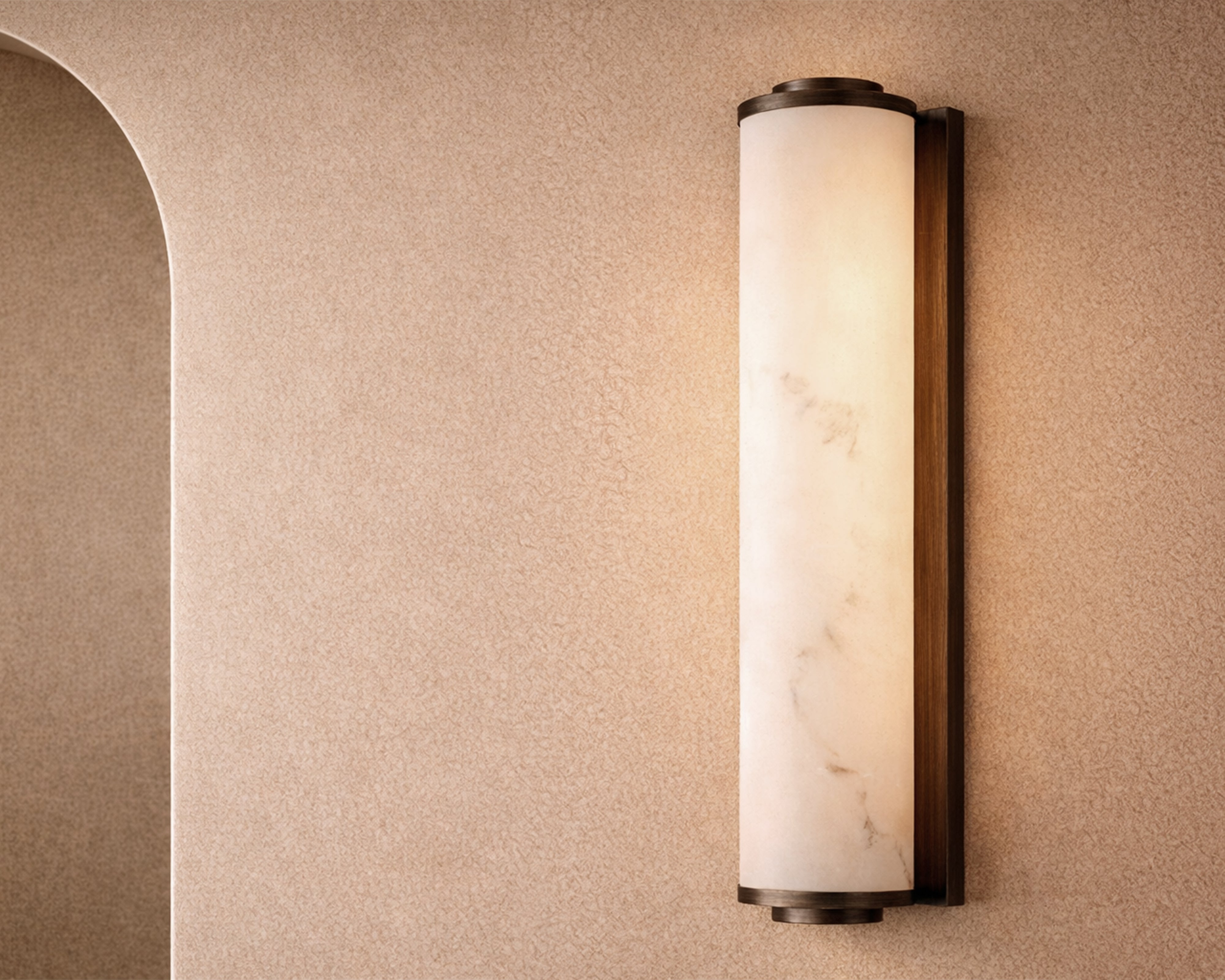 Fento Large Wall Lamp by Liang & Eimil with antique bronze frame and alabaster-effect illuminated diffuser