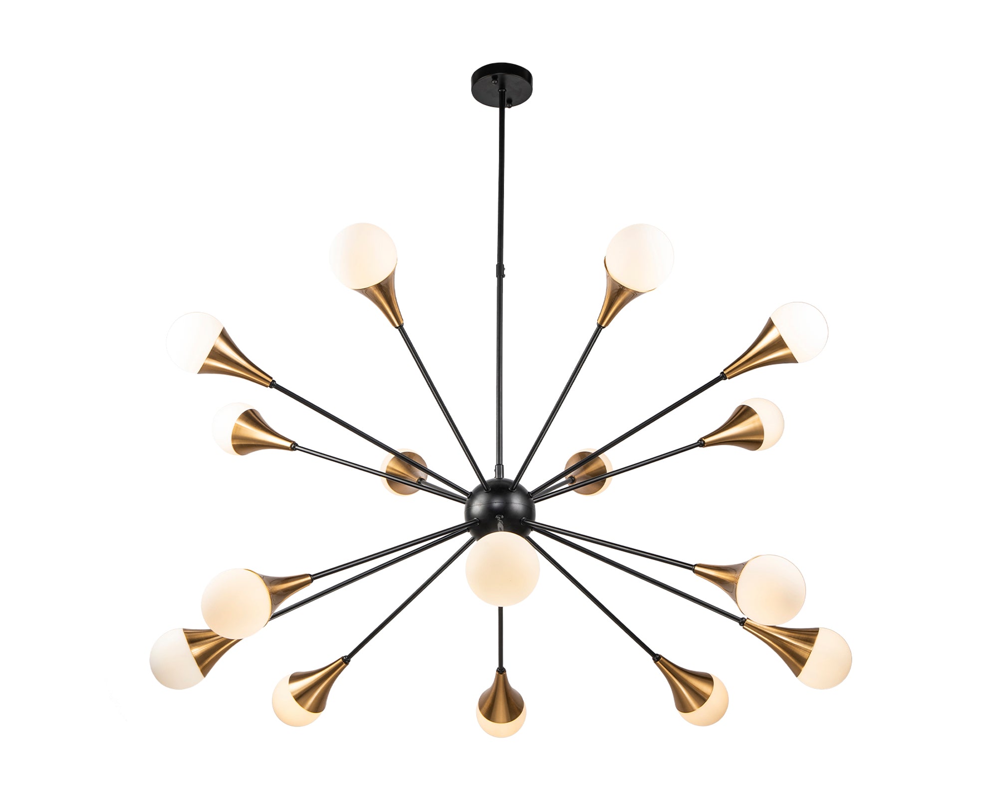 Gamma Pendant Lamp - Liang & Eimil featuring a celestial firework design in matt black, antique brass, and white glass.