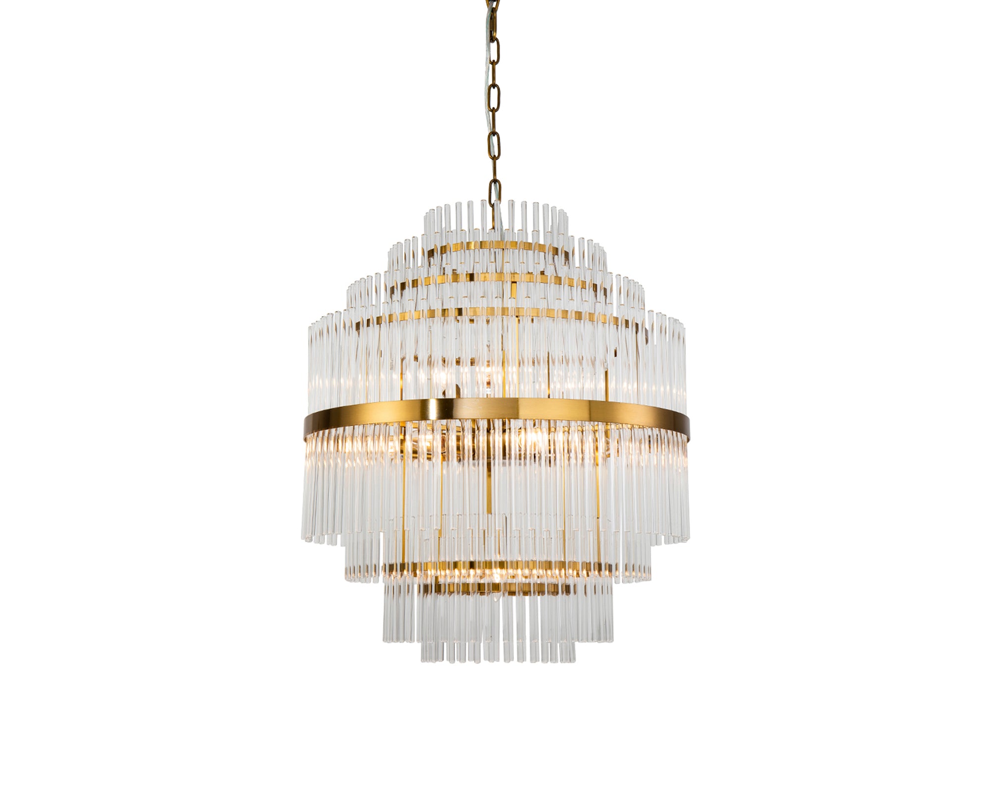 Gem Pendant Lamp - Liang & Eimil featuring cascading clear glass rods and a brushed brass frame.