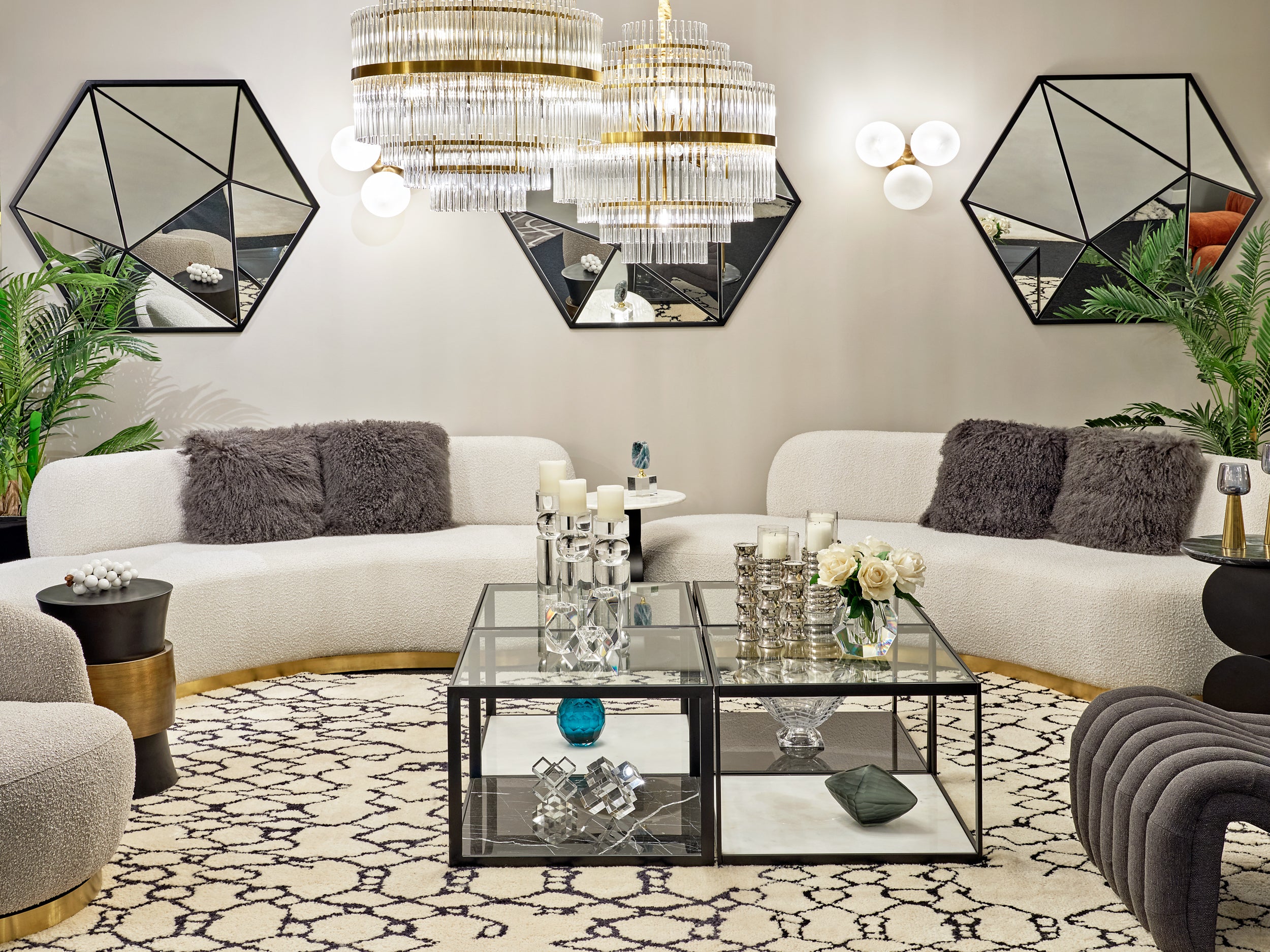 Gem Pendant Lamp - Liang & Eimil featuring cascading clear glass rods and a brushed brass frame.