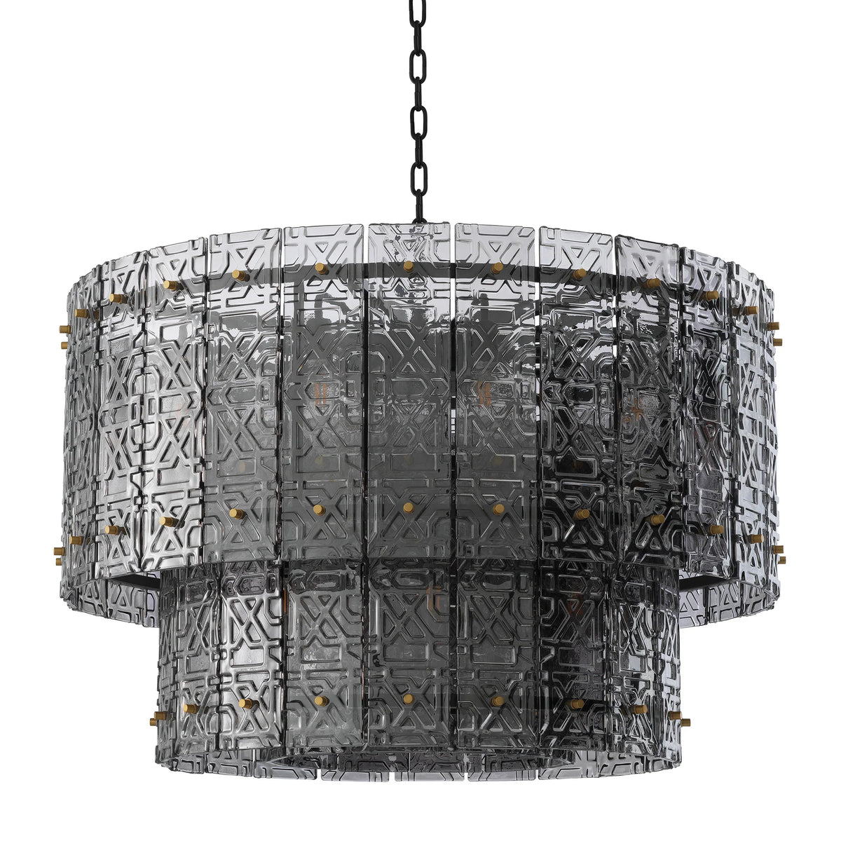 Two-tiered Georgette Chandelier with sophisticated bronze detailing and smoke glass