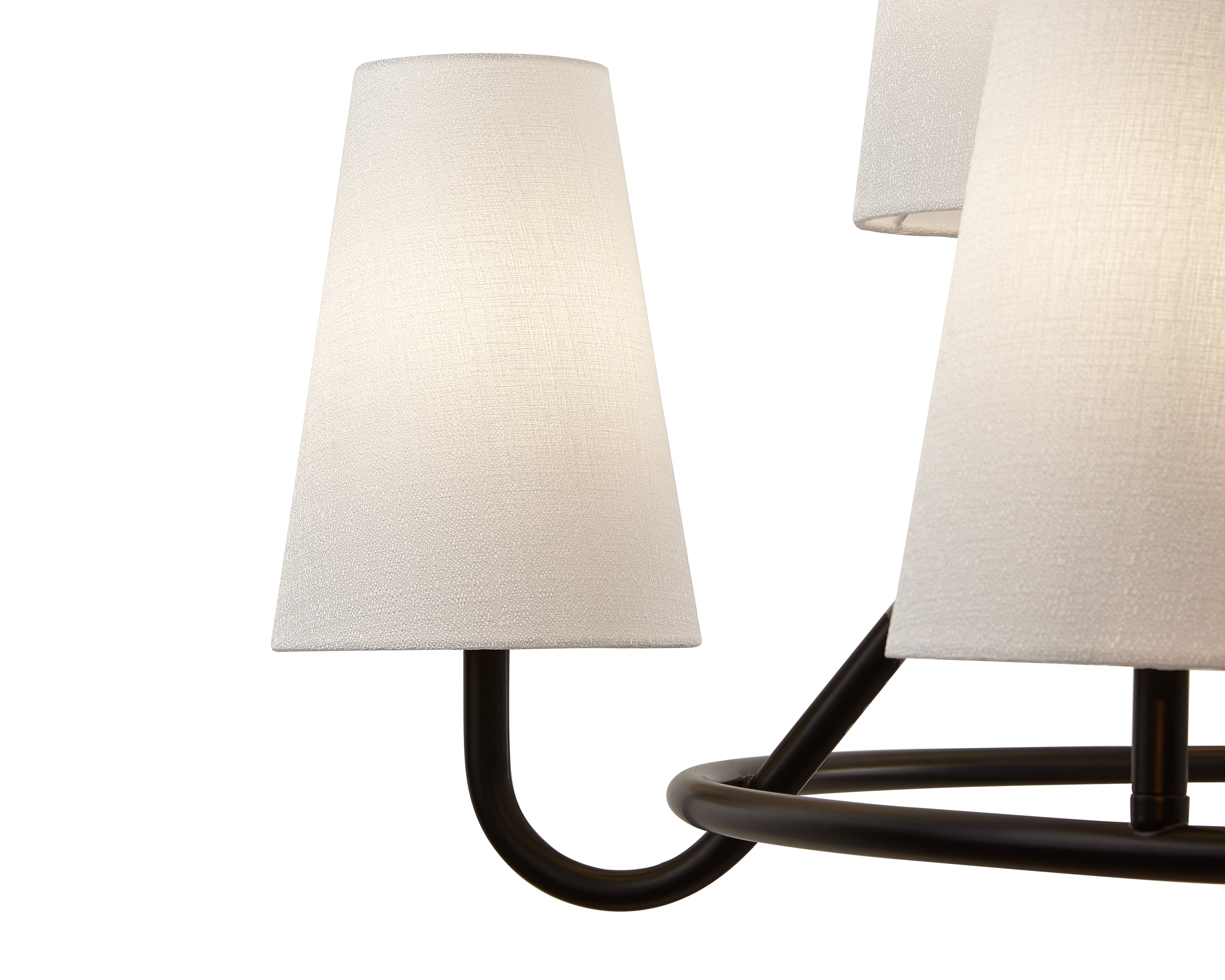 Gildan Chandelier - Liang & Eimil featuring twelve white linen shades on a black iron frame.