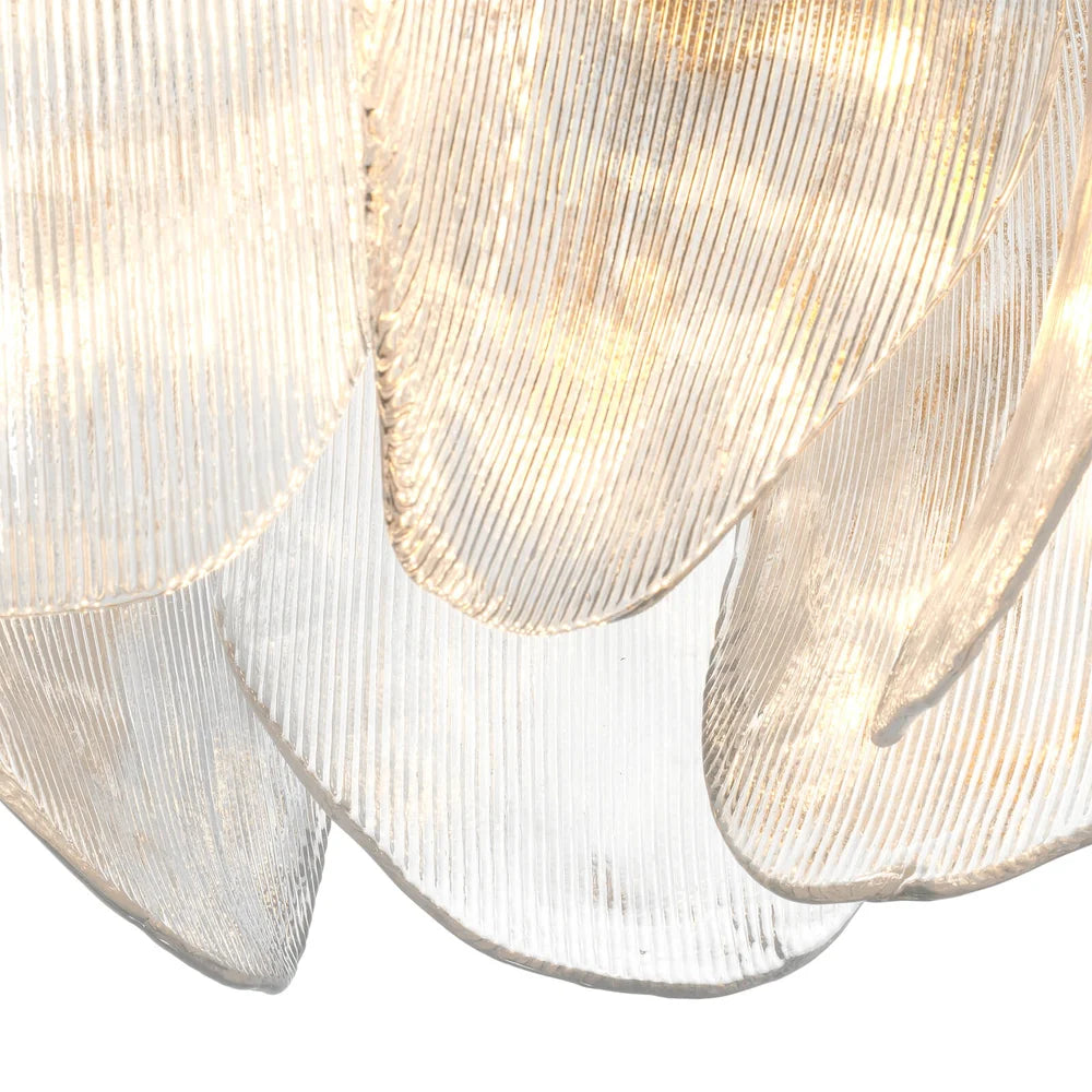 Close-up of the refined clear glass elements of the Hibis L Chandelier