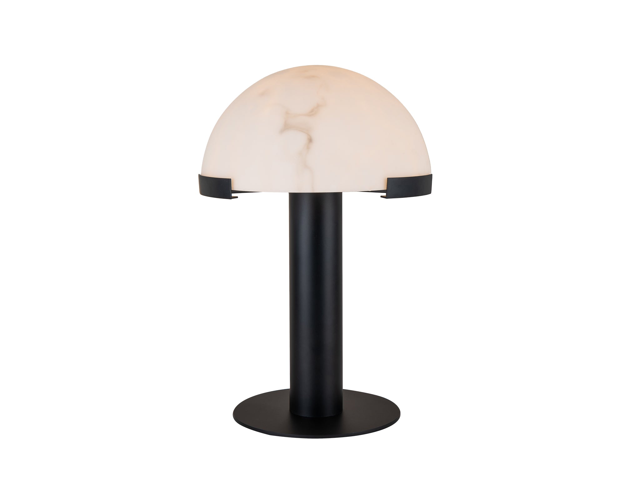 Holmes Table Lamp by Liang & Eimil featuring a matte black domed shade and faux white marble base