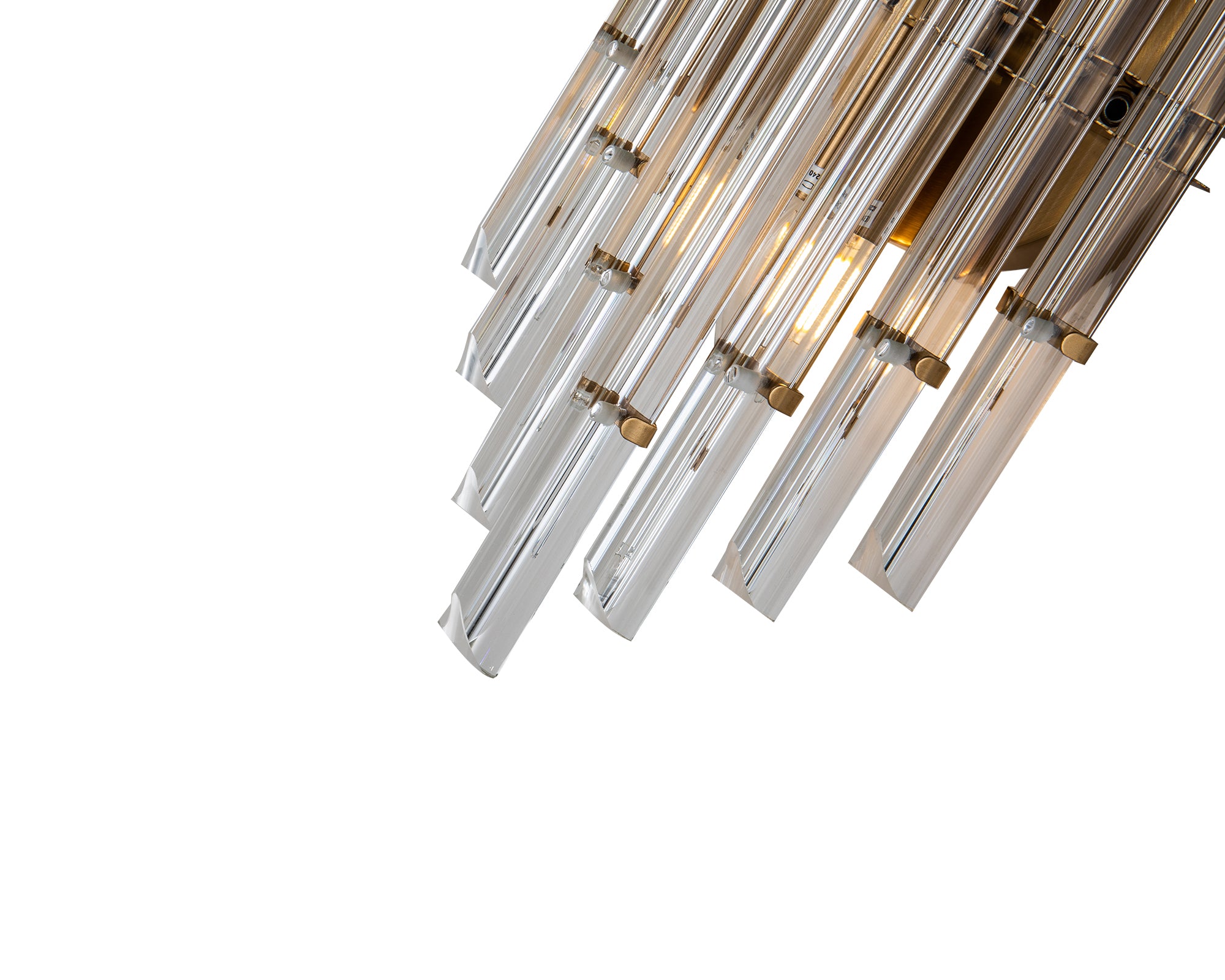 Drop Wall Light by Liang & Eimil with brushed brass finish and clear faceted glass rods