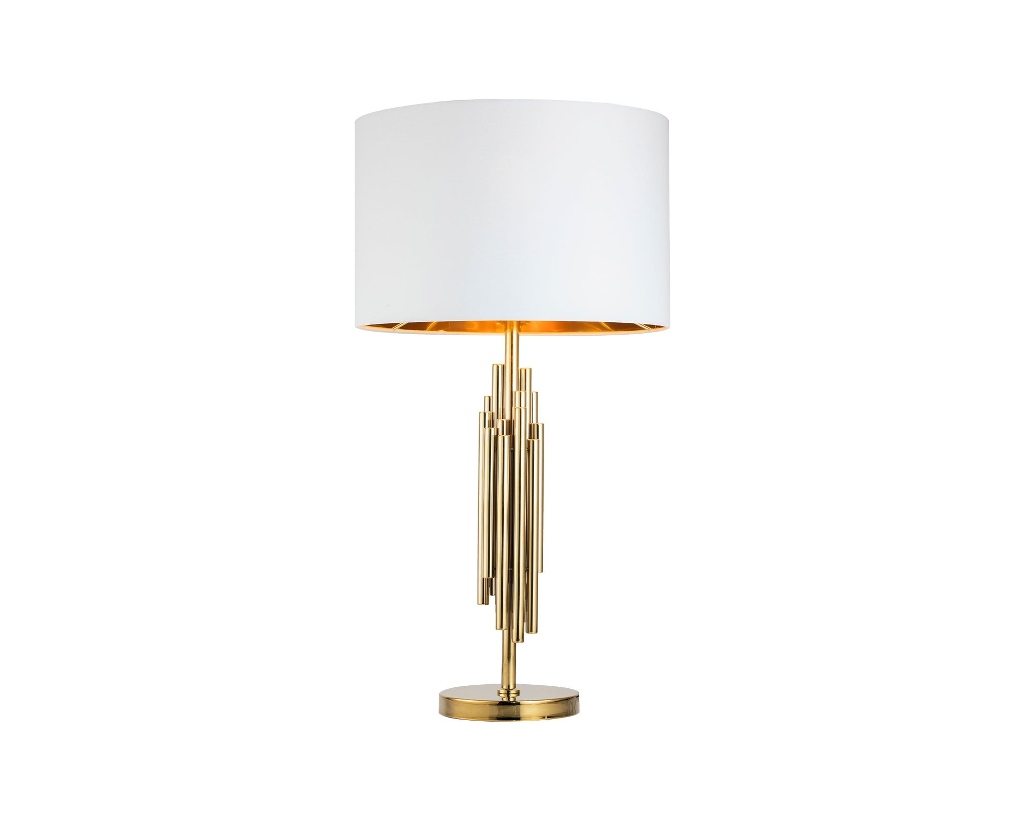 Linden Table Lamp by Liang & Eimil featuring a polished brass base with a black fabric shade