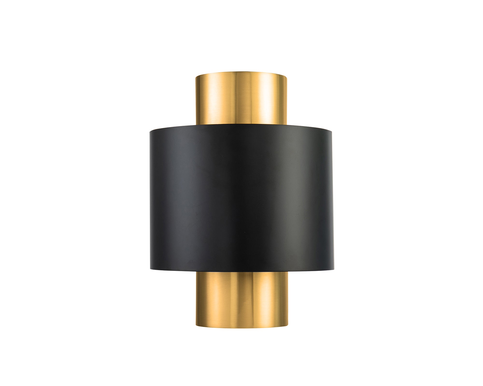 Logan Wall Light by Liang & Eimil with brushed brass frame and matte black metal shades