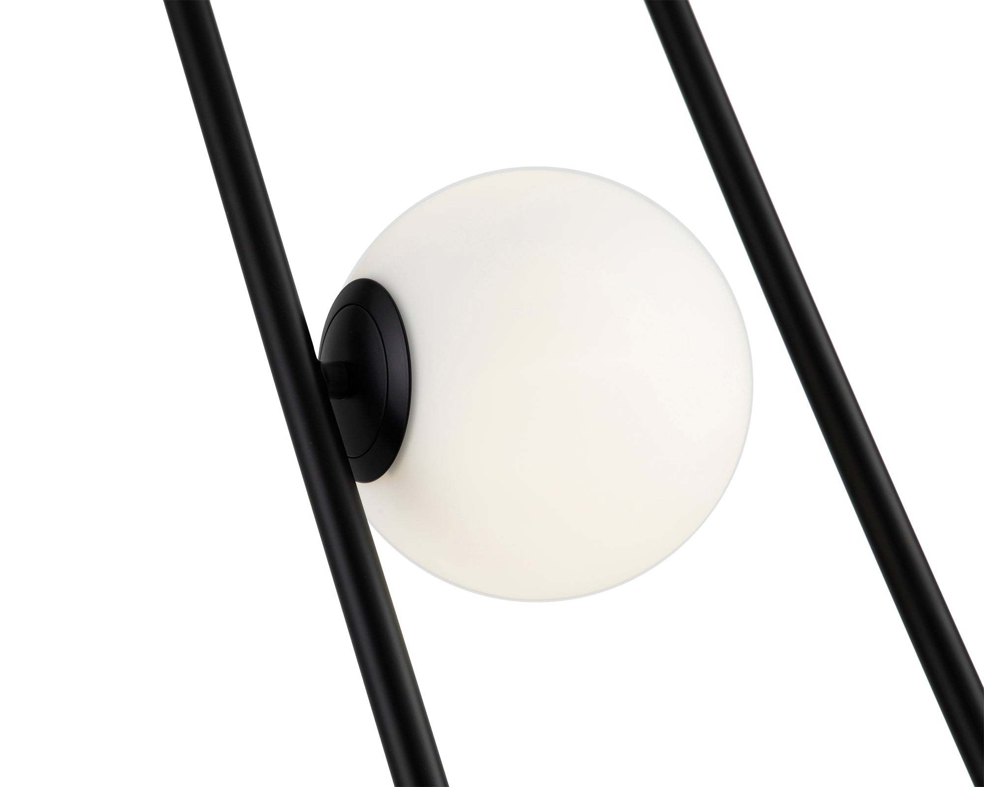 Luca Black Floor Lamp by Liang & Eimil featuring four opal white glass spheres on a matte black metal frame