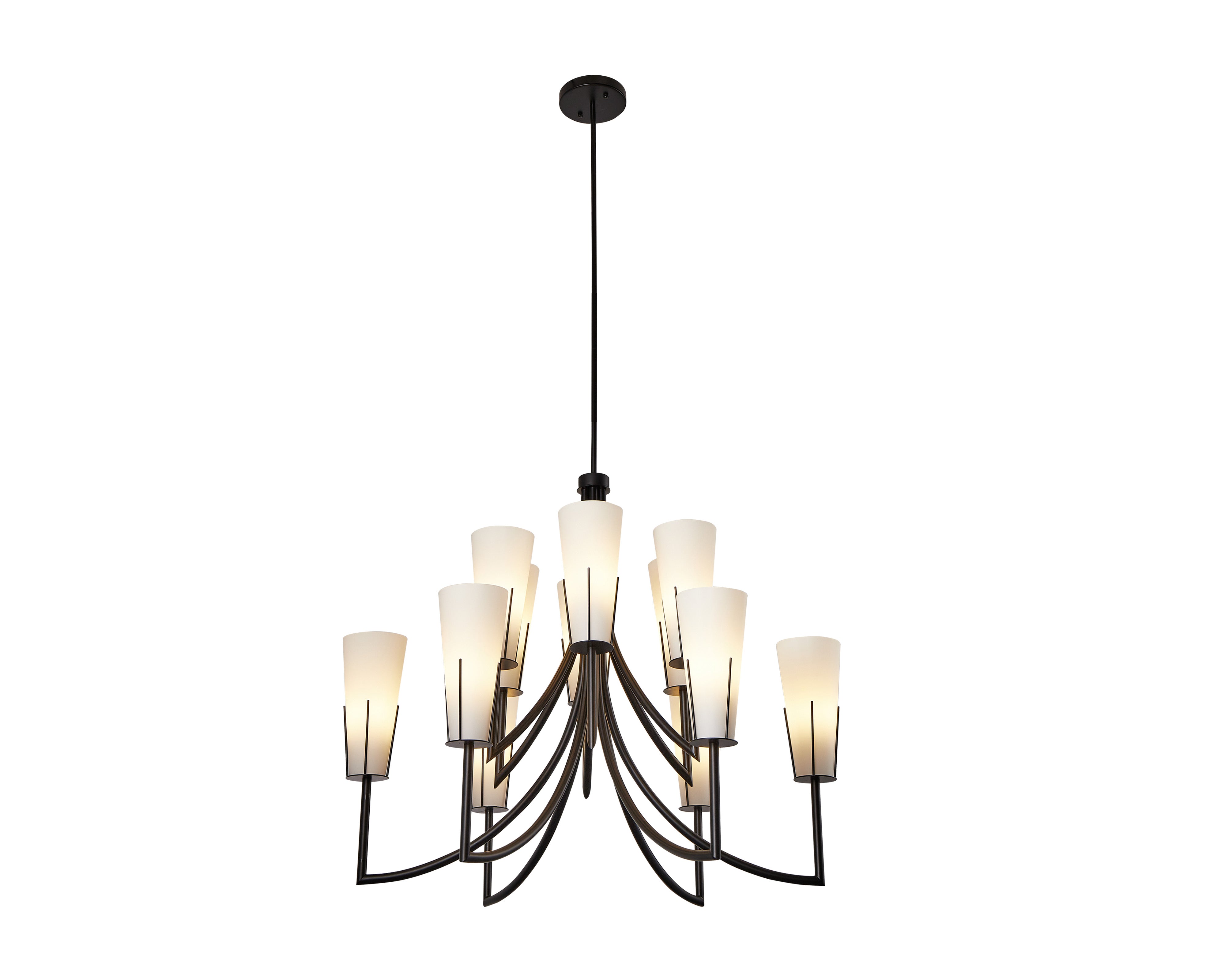 Magestic Chandelier - Liang & Eimil featuring twelve white glass shades with a matt black frame.