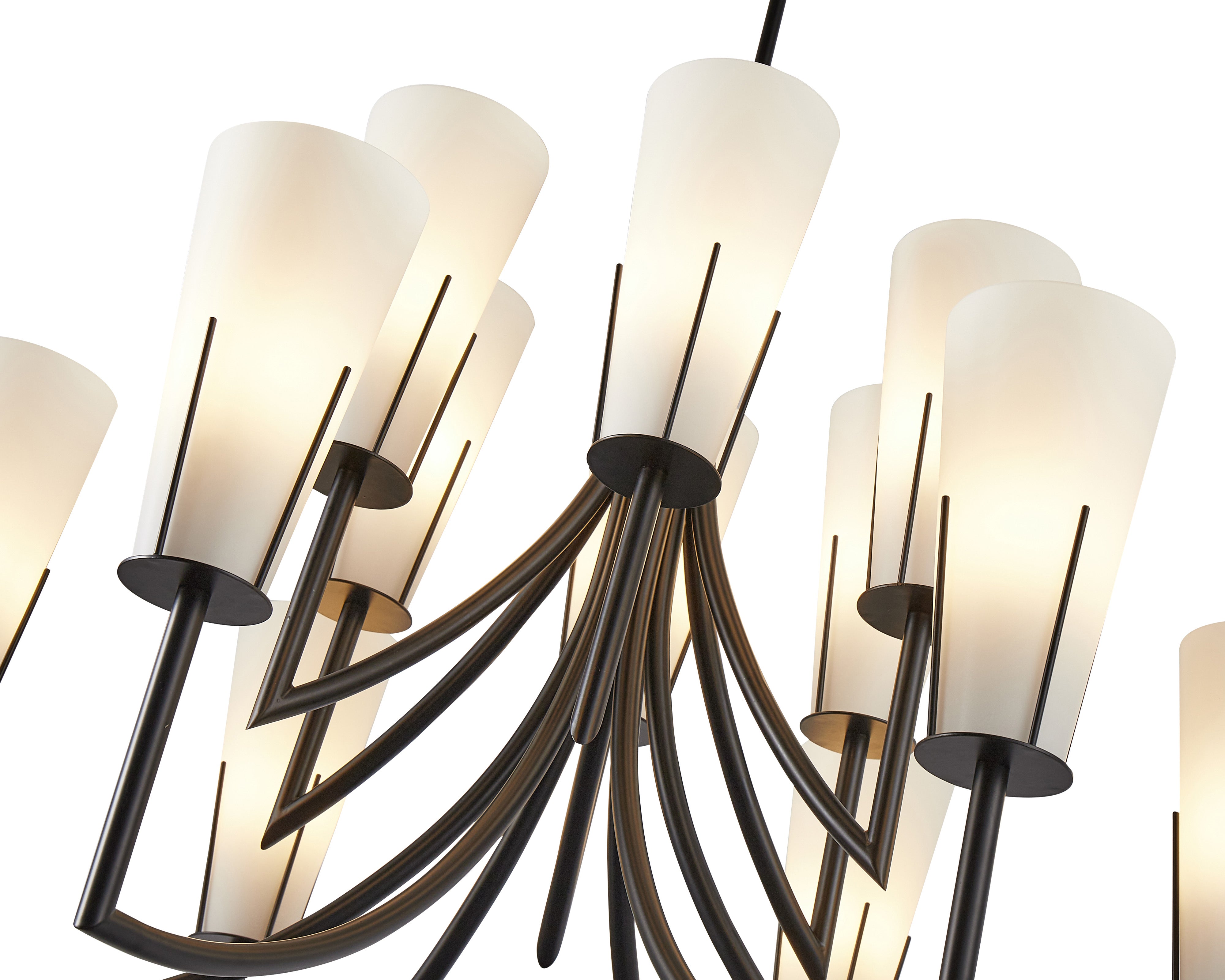 Magestic Chandelier - Liang & Eimil featuring twelve white glass shades with a matt black frame.