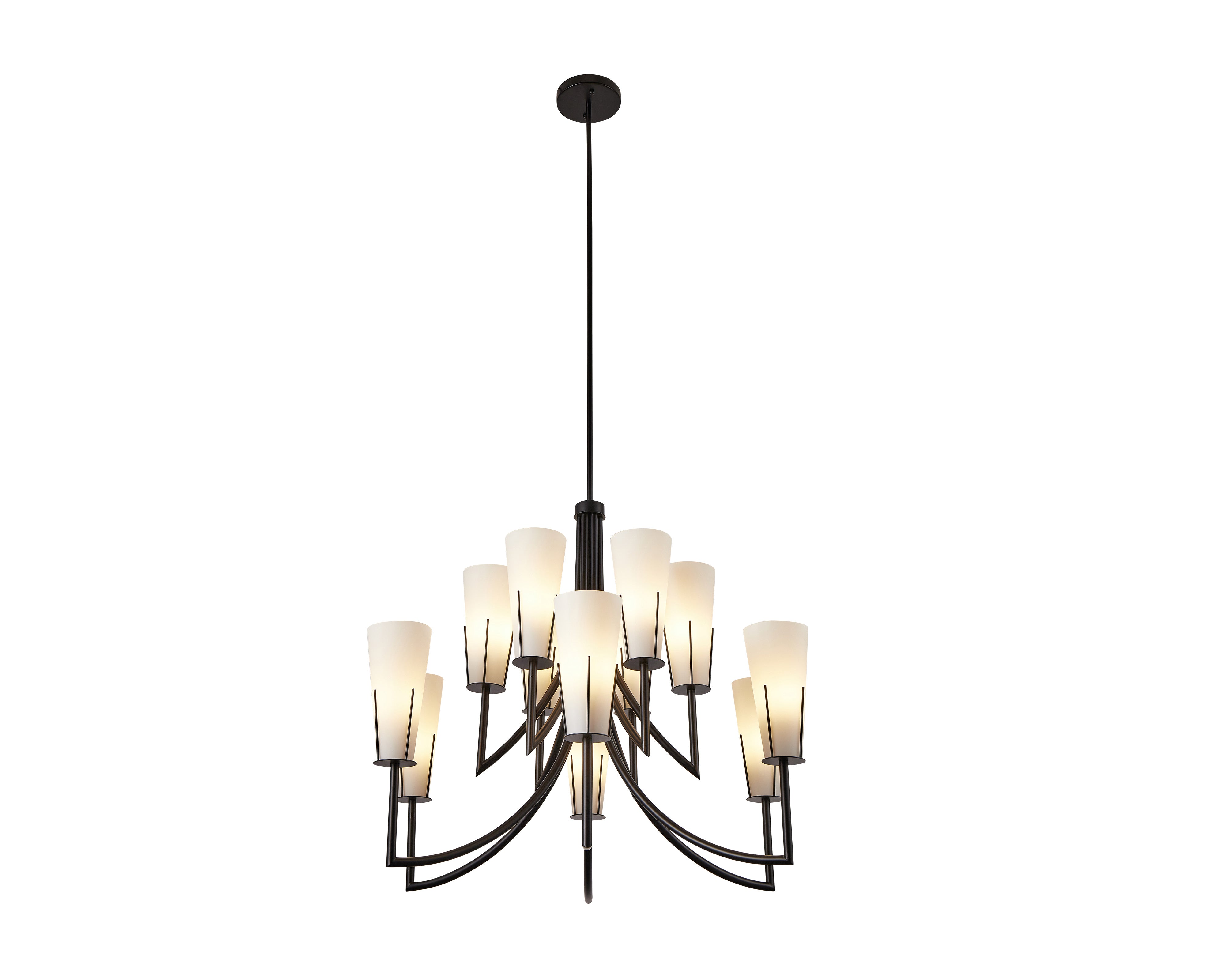 Magestic Chandelier - Liang & Eimil featuring twelve white glass shades with a matt black frame.