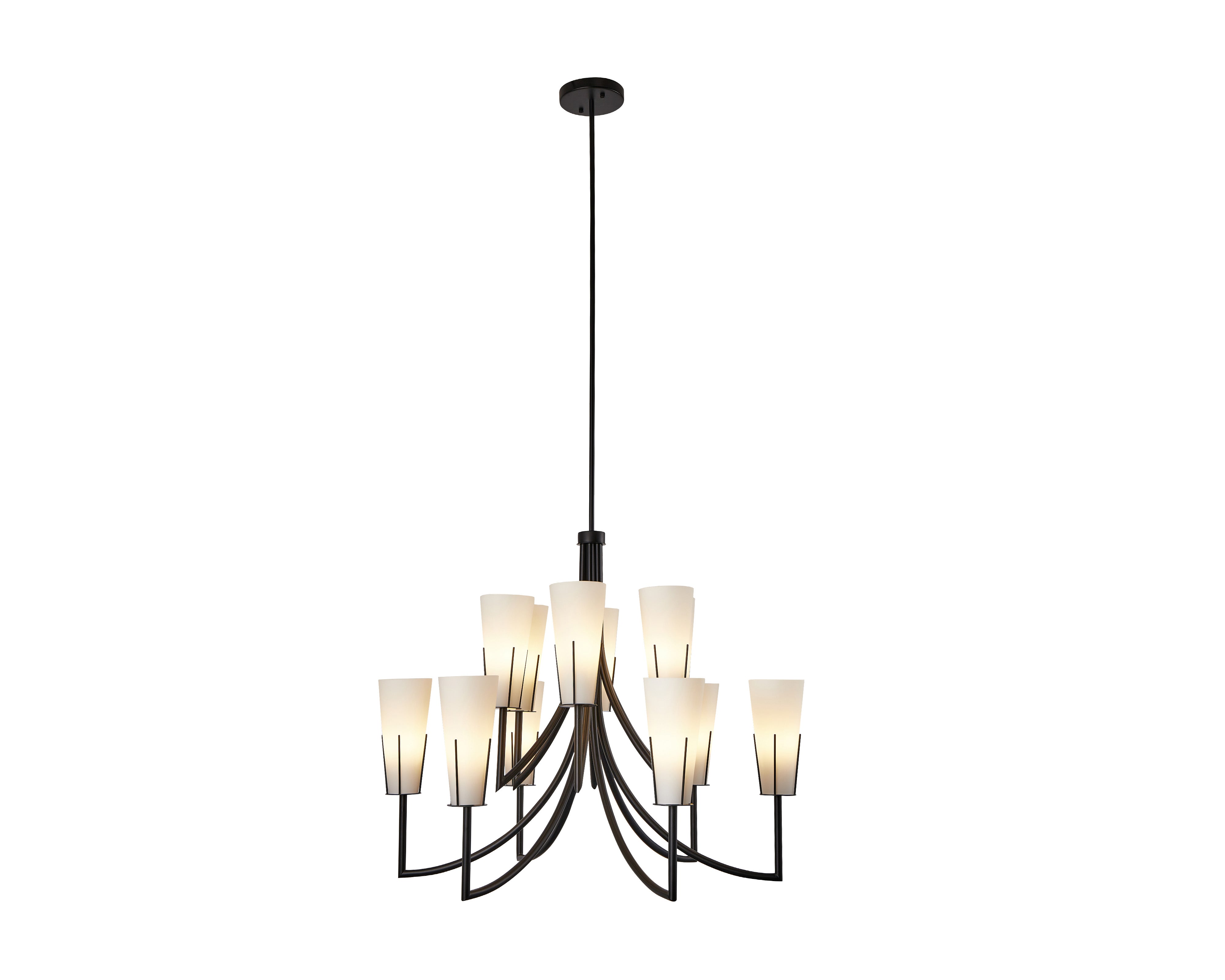 Magestic Chandelier - Liang & Eimil featuring twelve white glass shades with a matt black frame.