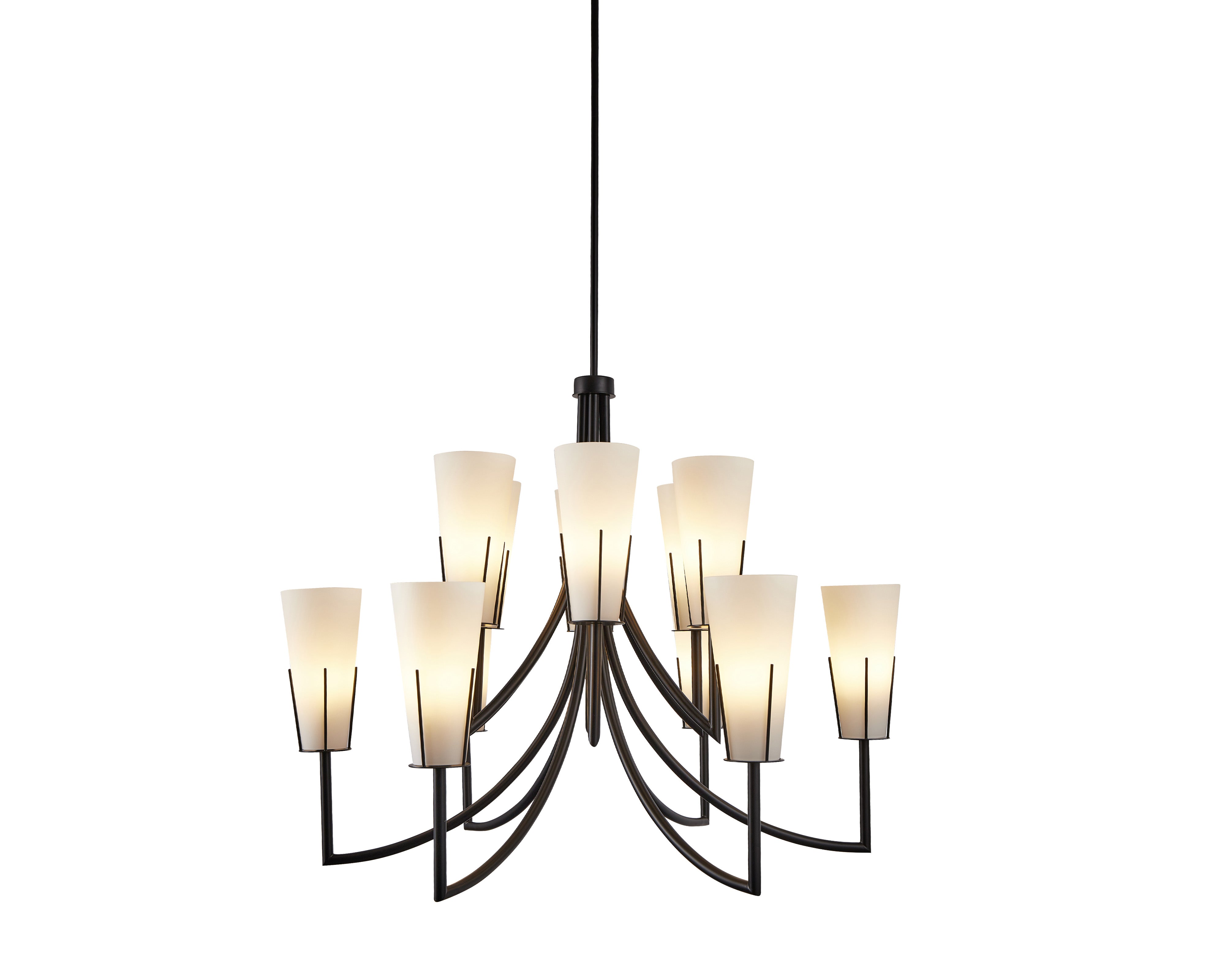 Magestic Chandelier - Liang & Eimil featuring twelve white glass shades with a matt black frame.