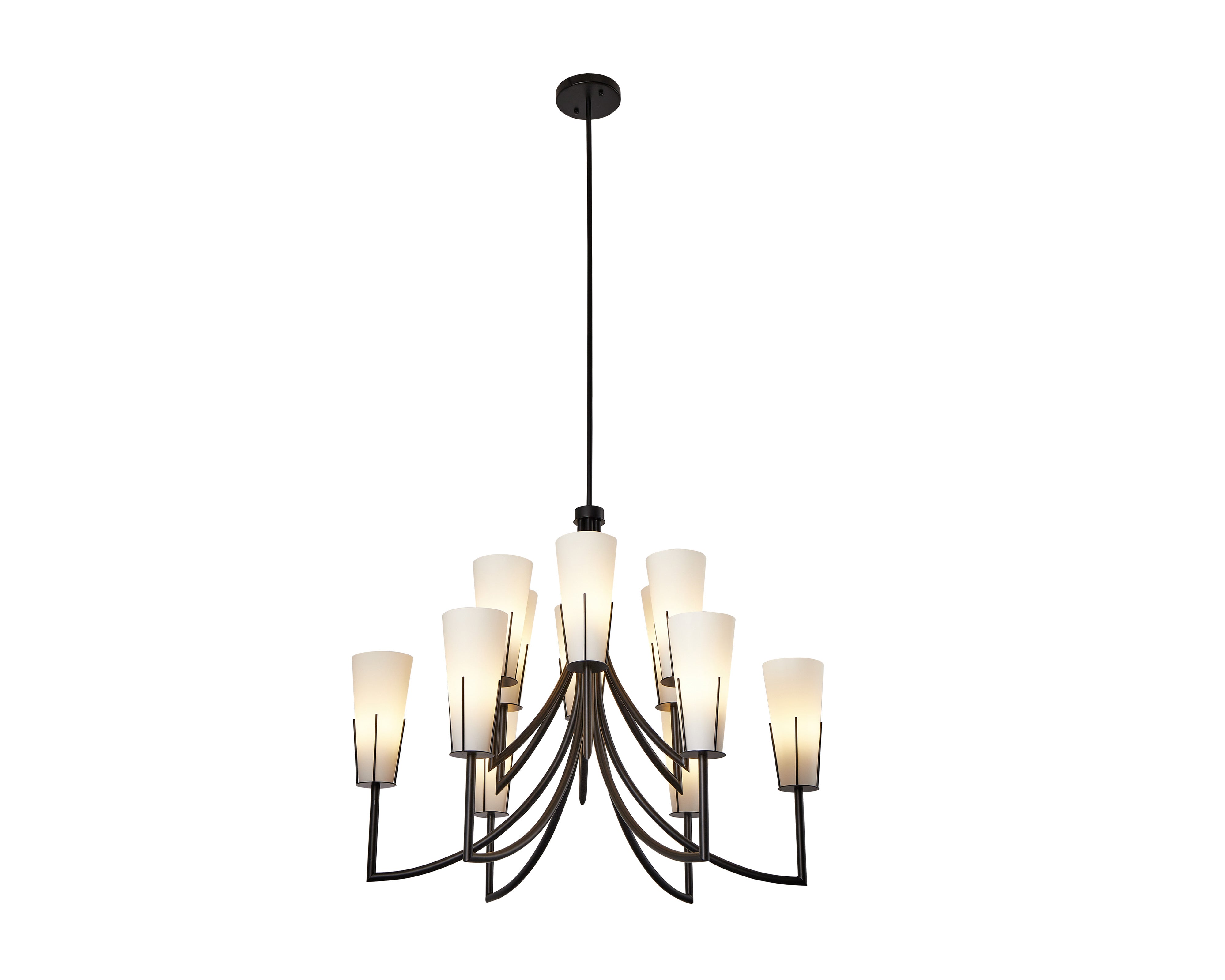 Magestic Chandelier - Liang & Eimil featuring twelve white glass shades with a matt black frame.