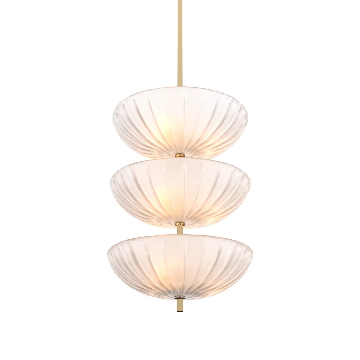Maranello Chandelier showcasing refined antique brass and frosted recycled glass